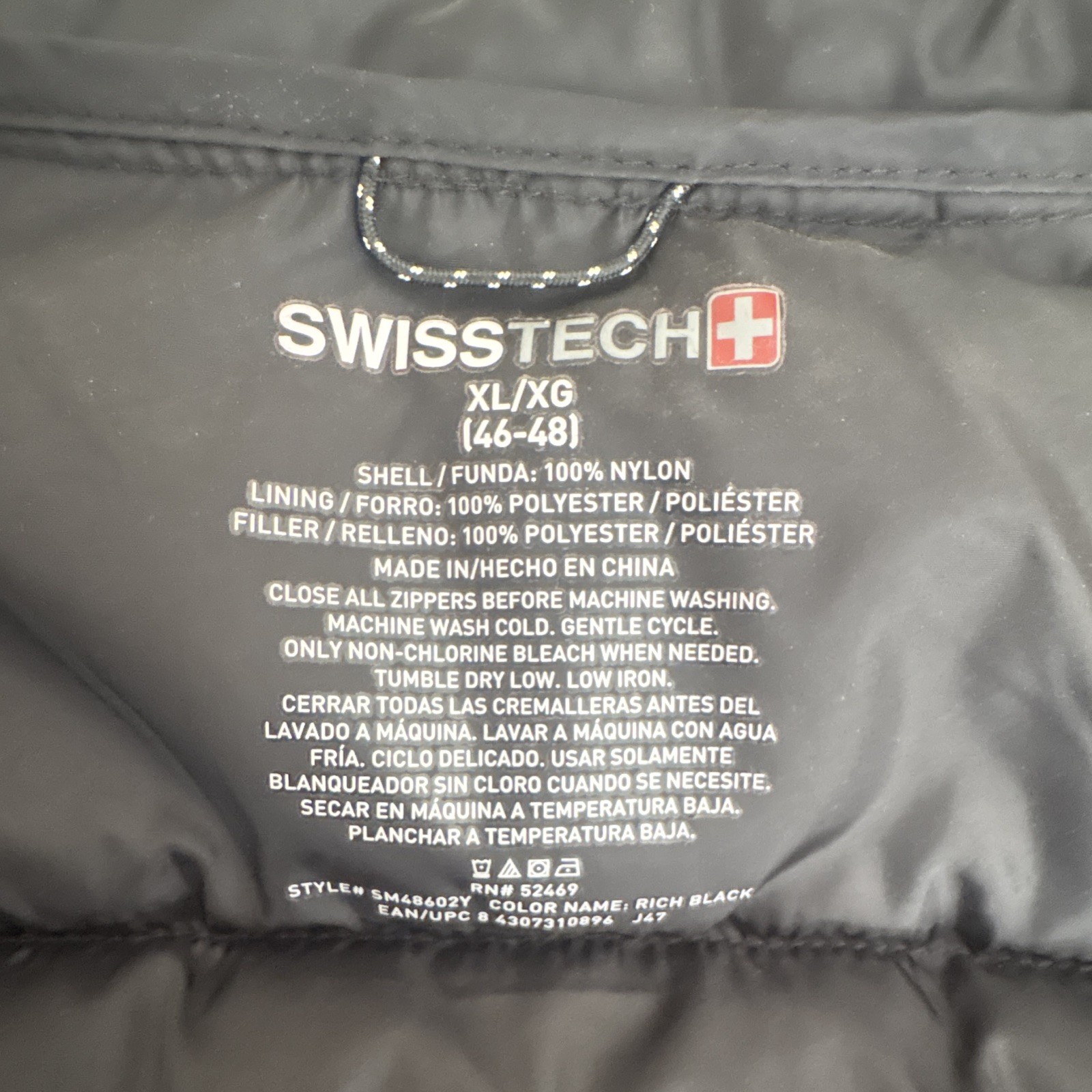 Swiss+Tech Men’s Black Lightweight Puffer Jacket XL (46-48) Full Zip