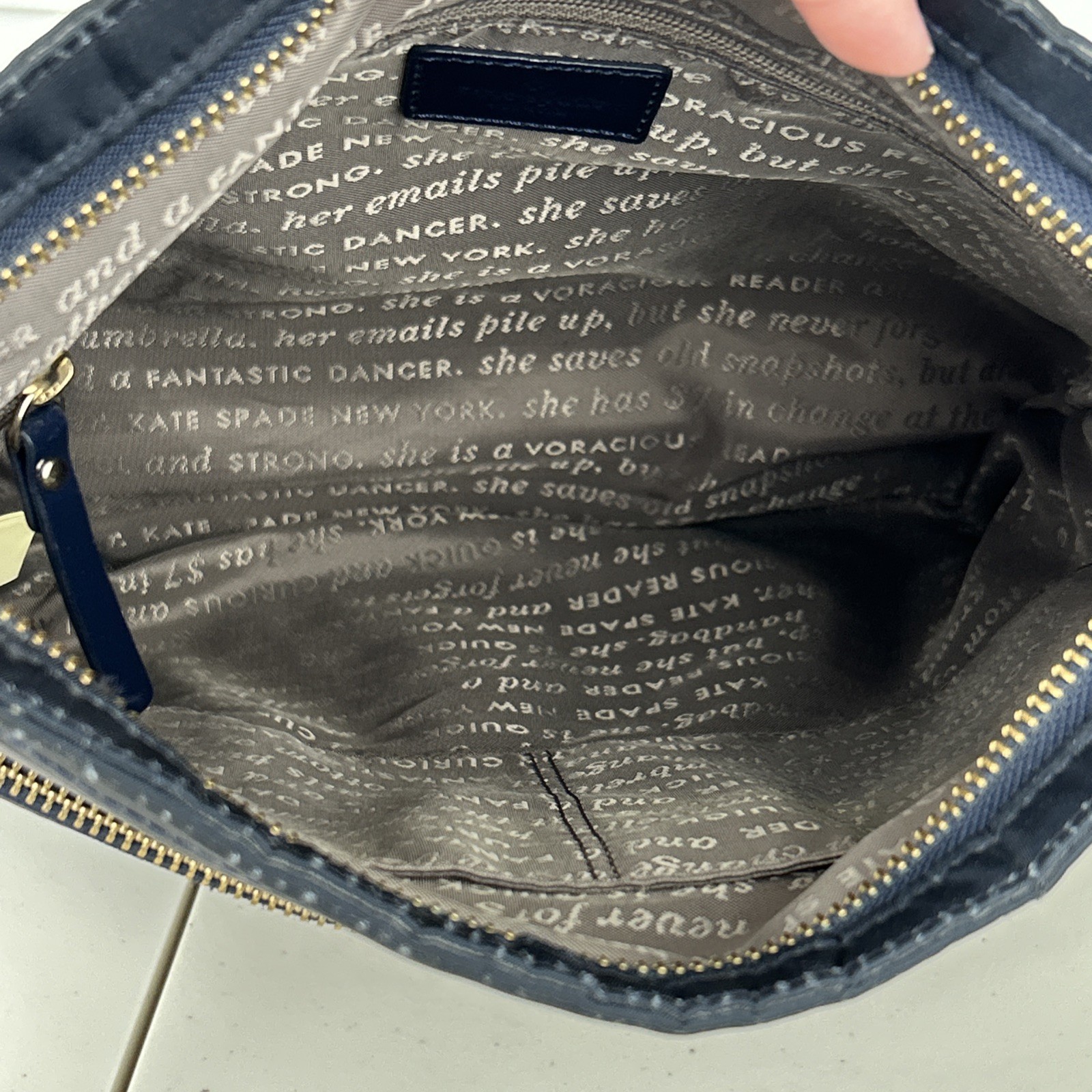 Kate Spade Nylon Crossbody Purse Navy & Taupe with Navy Leather Adjustable Strap