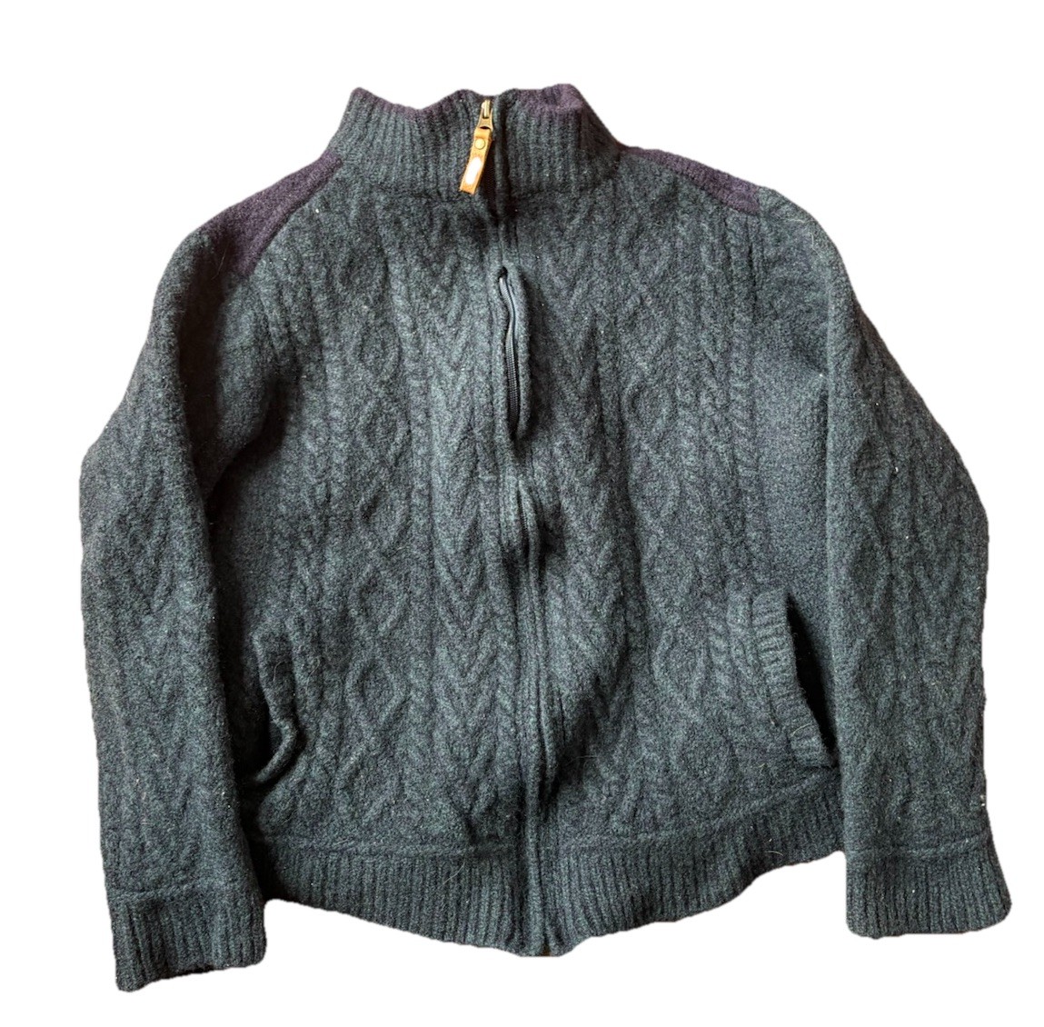 Aran Crafts Ireland Plated Cardigan 100% Wool Celtic Zip Blue Women’s XL READ
