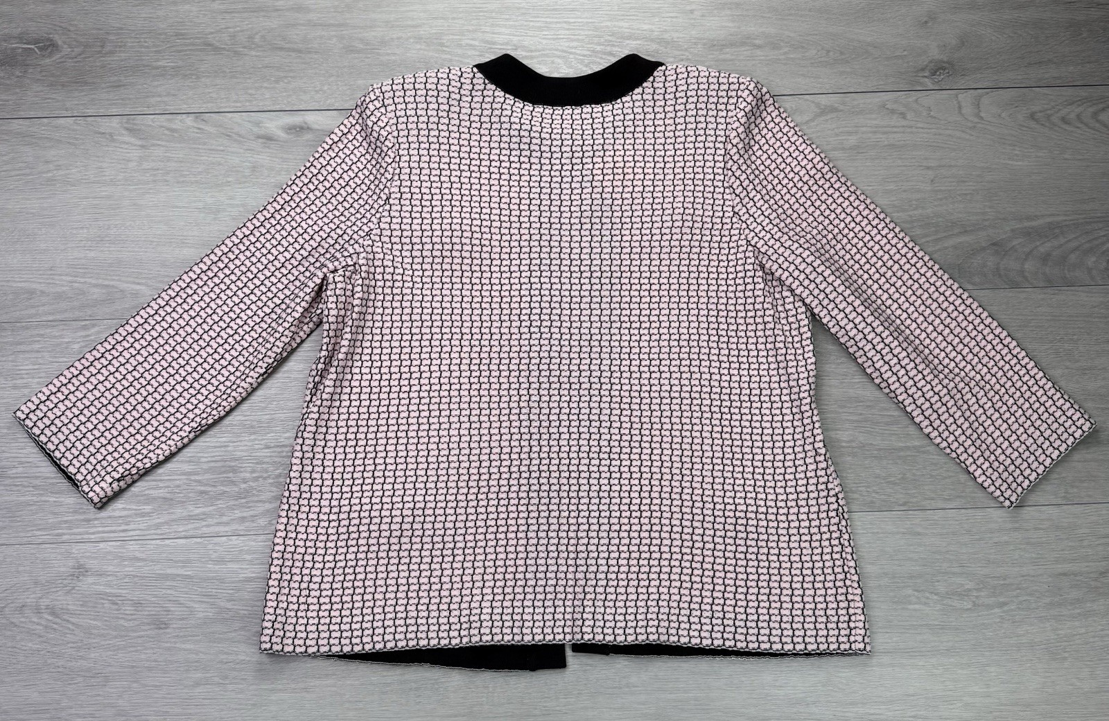 NWT Ming Wang Pale Pink & Black Knit Cardigan Sweater Jacket Top Heritage Fit M