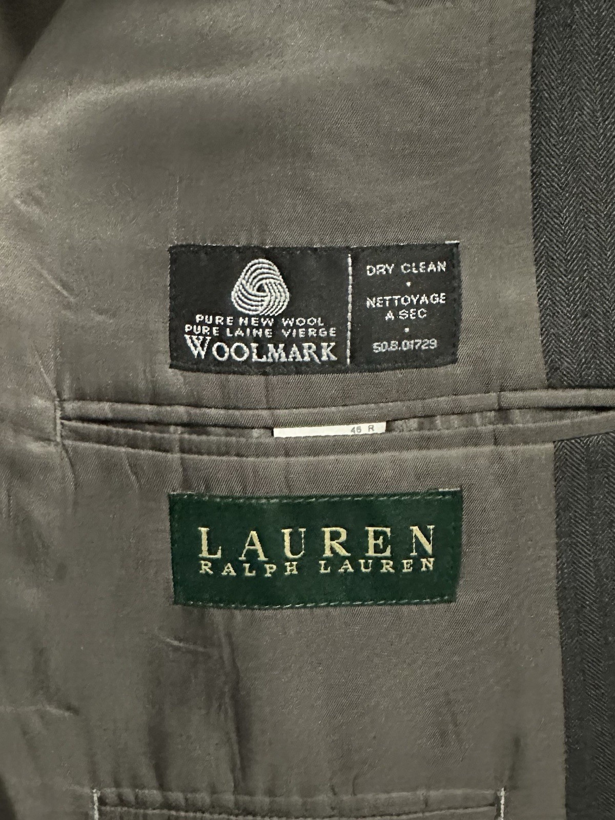 Ralph Lauren Gray Three-Button Wool Suit Jacket 46R