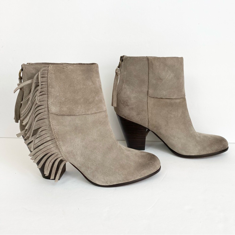 ASH Stone Suede Leather QUICK Pull On Fringe Stacked Heel Boots EU 38