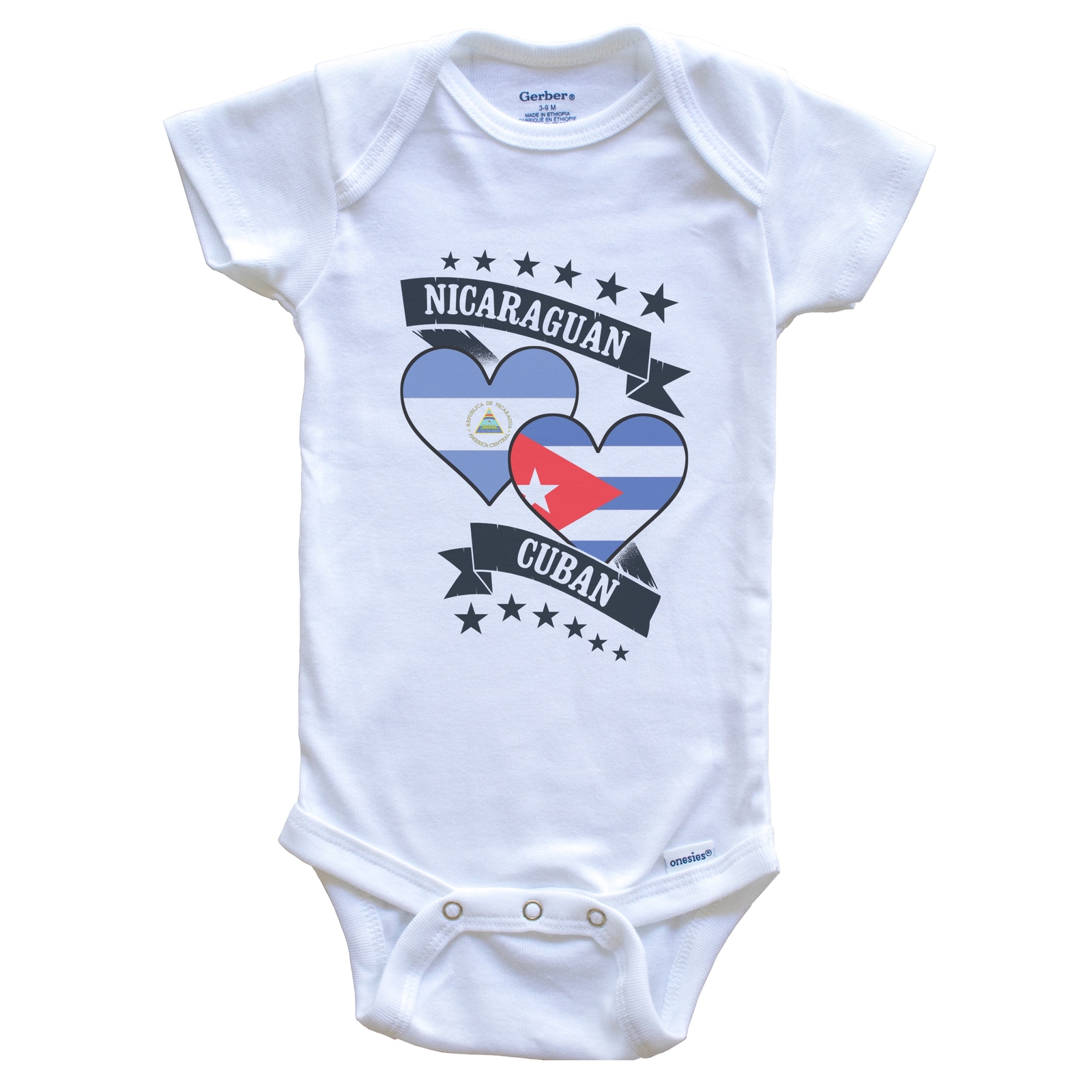 Nicaraguan Cuban Heart Flags Nicaragua Cuba Baby Bodysuit