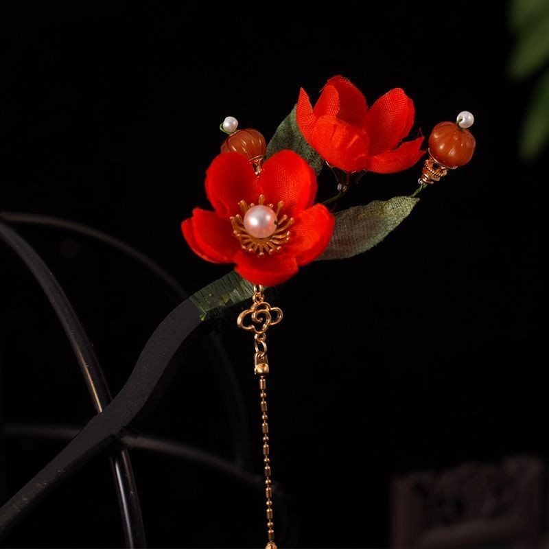 Plum Blossom Wooden Hair Stick Tassel Hairpin Hanfu Qipao Vintage Accessory