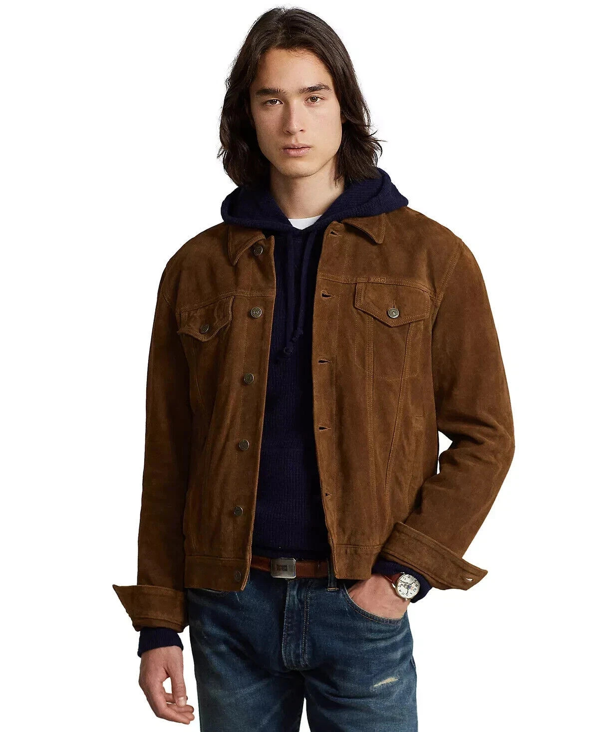 NEW Brown Leather Trucker Jacket Men’s Pure Suede Custom Made Size S M L XXL 3XL