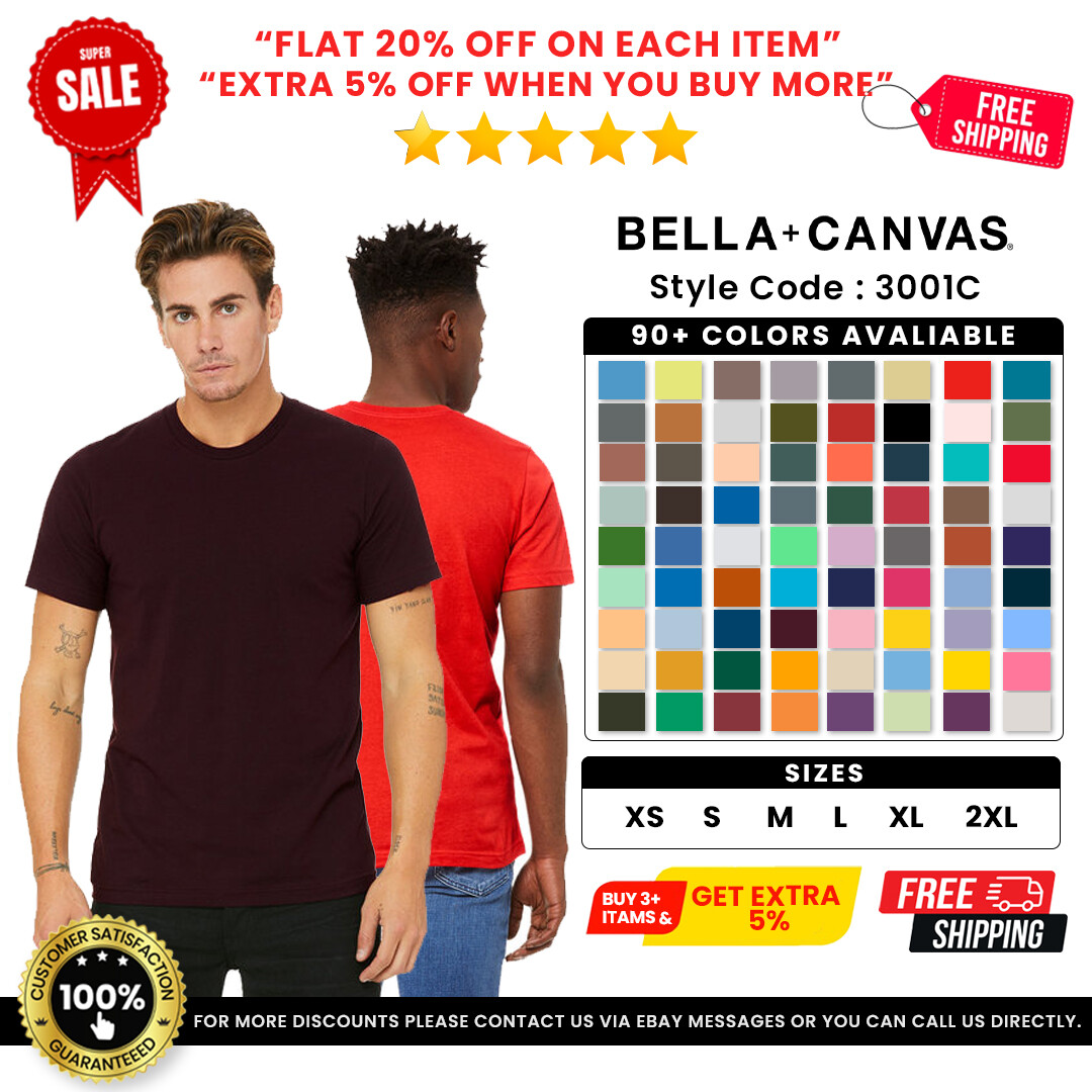 Bella + Canvas 3001C Unisex 100% Cotton T Shirt Short-Sleeve Tee Jersey T-Shirt