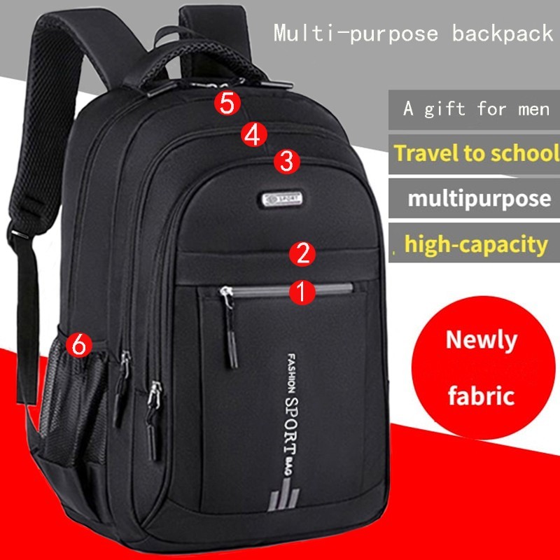 Men Backpack laptop Travel School Bag Large Capacity Black Waterproof University