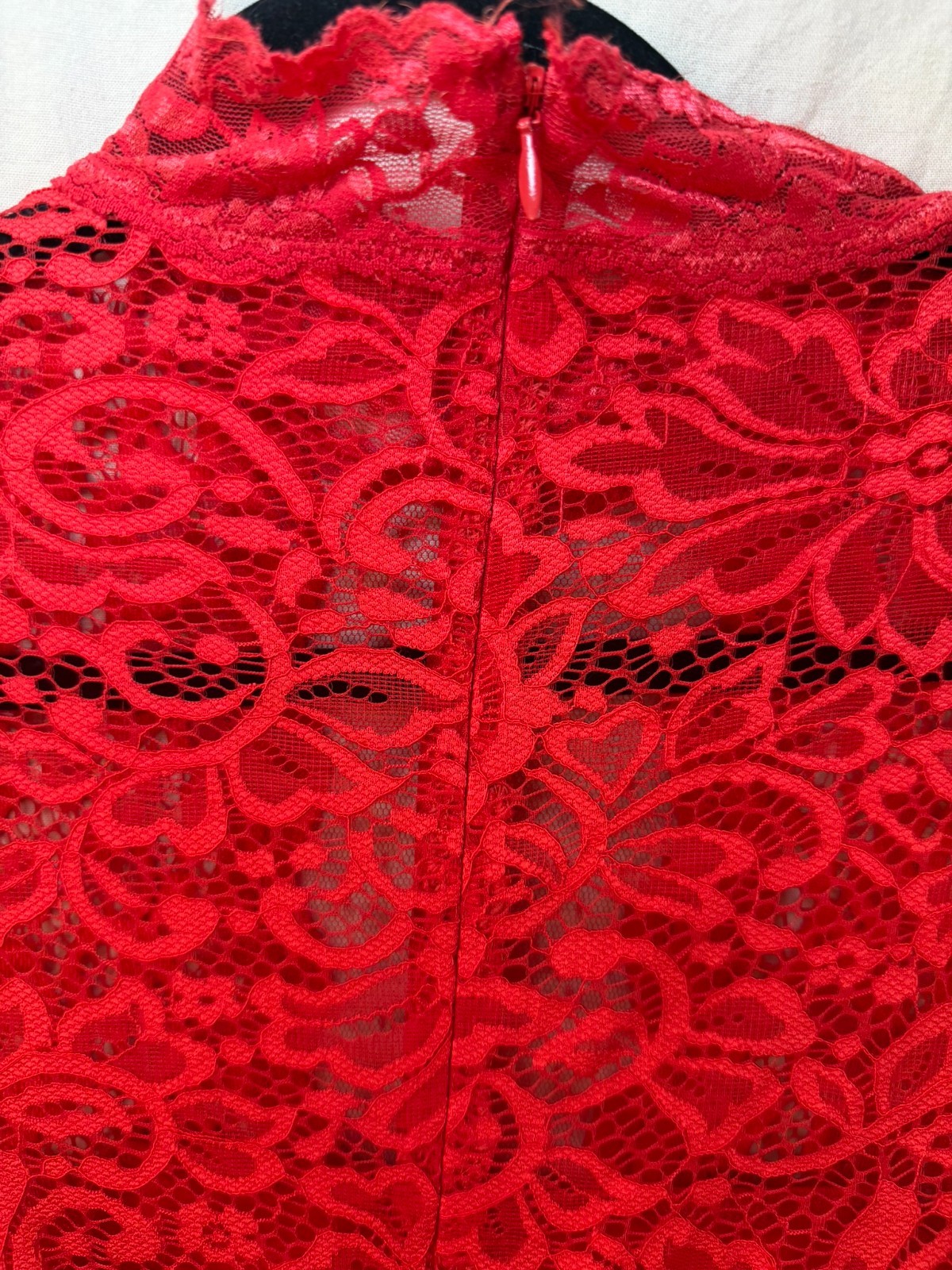 Vibrant Red Express Mock Neck Sheath Dres Lace Floral Size 8