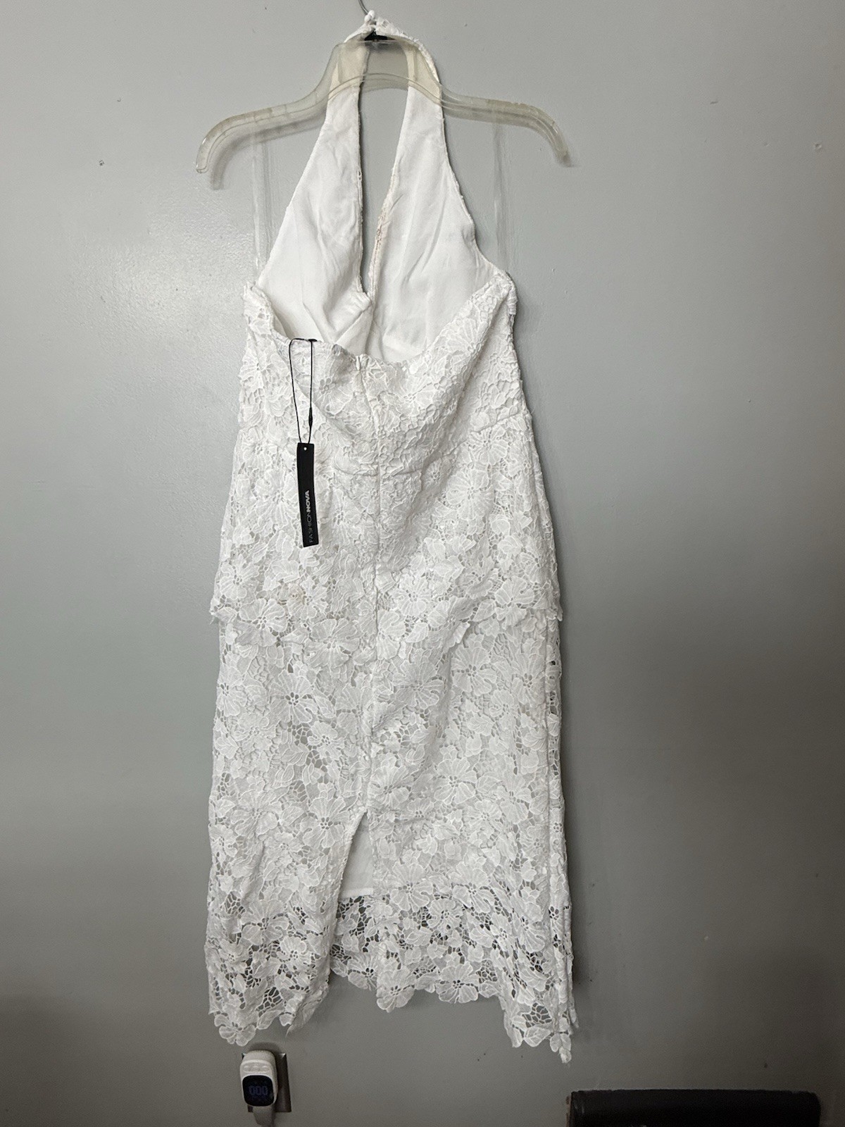 FASHION NOVA GALETTE LACE WHITE HALTER MIDI DRESS Size 16 / XL. New W Stain
