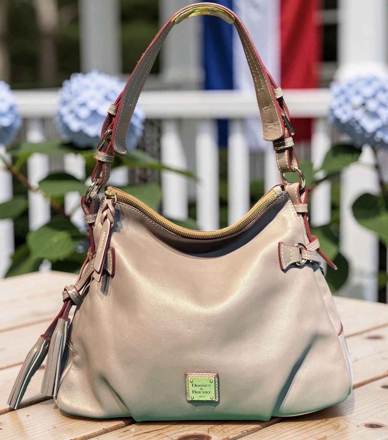 Dooney Bourke Elephant Gray Teagan Hobo Shoulder Bag Smooth European Leather