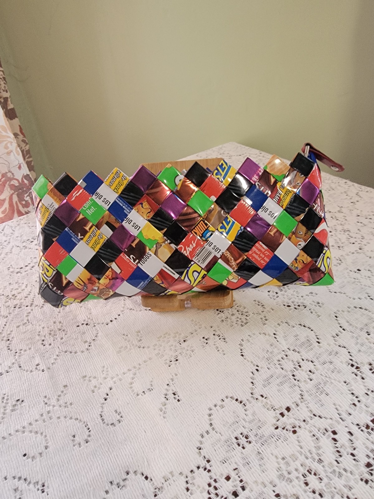 Nahui Ollin Multicolor Woven Wristlet Clutch, Zip Closure, Silver Hardware