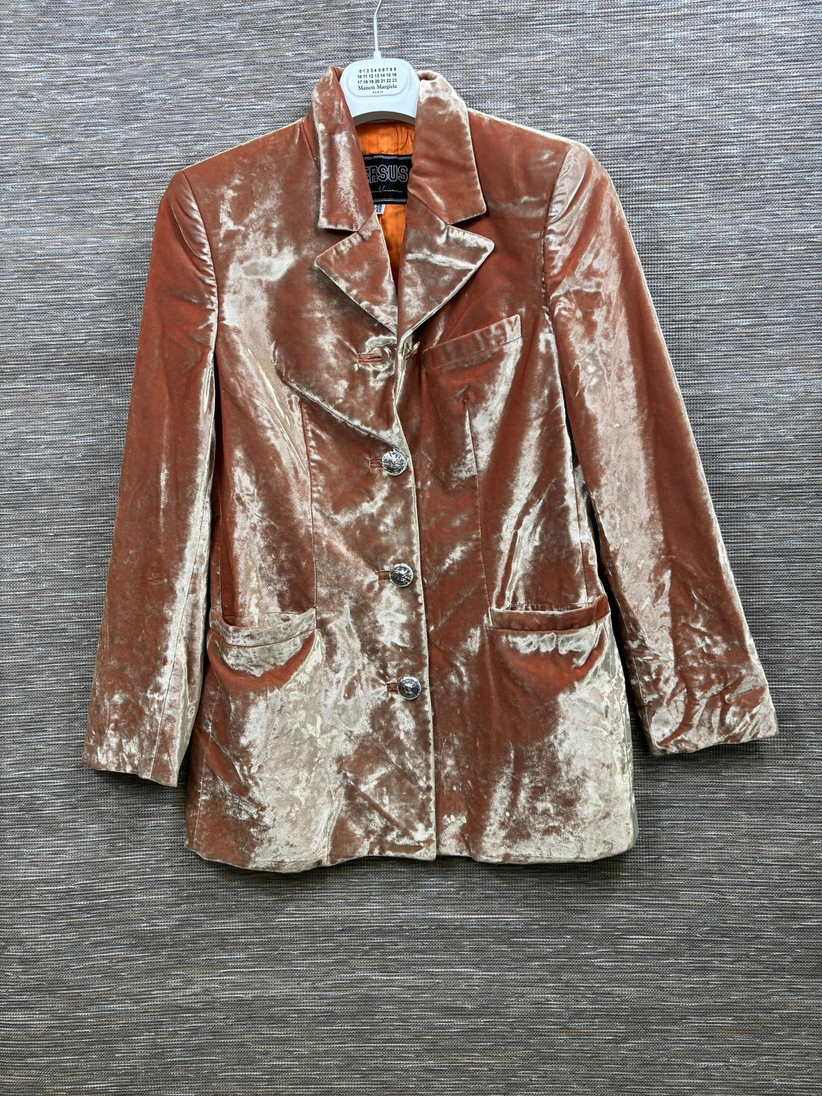 Vintage Versus Gianni Versace Blazer Womens 42 Orange Velvet Made Italy 90s
