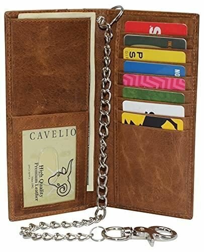 Genuine Leather Men’s Chain Biker Wallet Long Bifold Checkbook RFID Blocking Wal