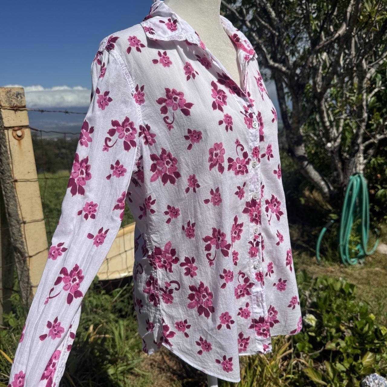 Cino Crinkle Cotton Pink Fushia floral Long Sleeve button up Medium