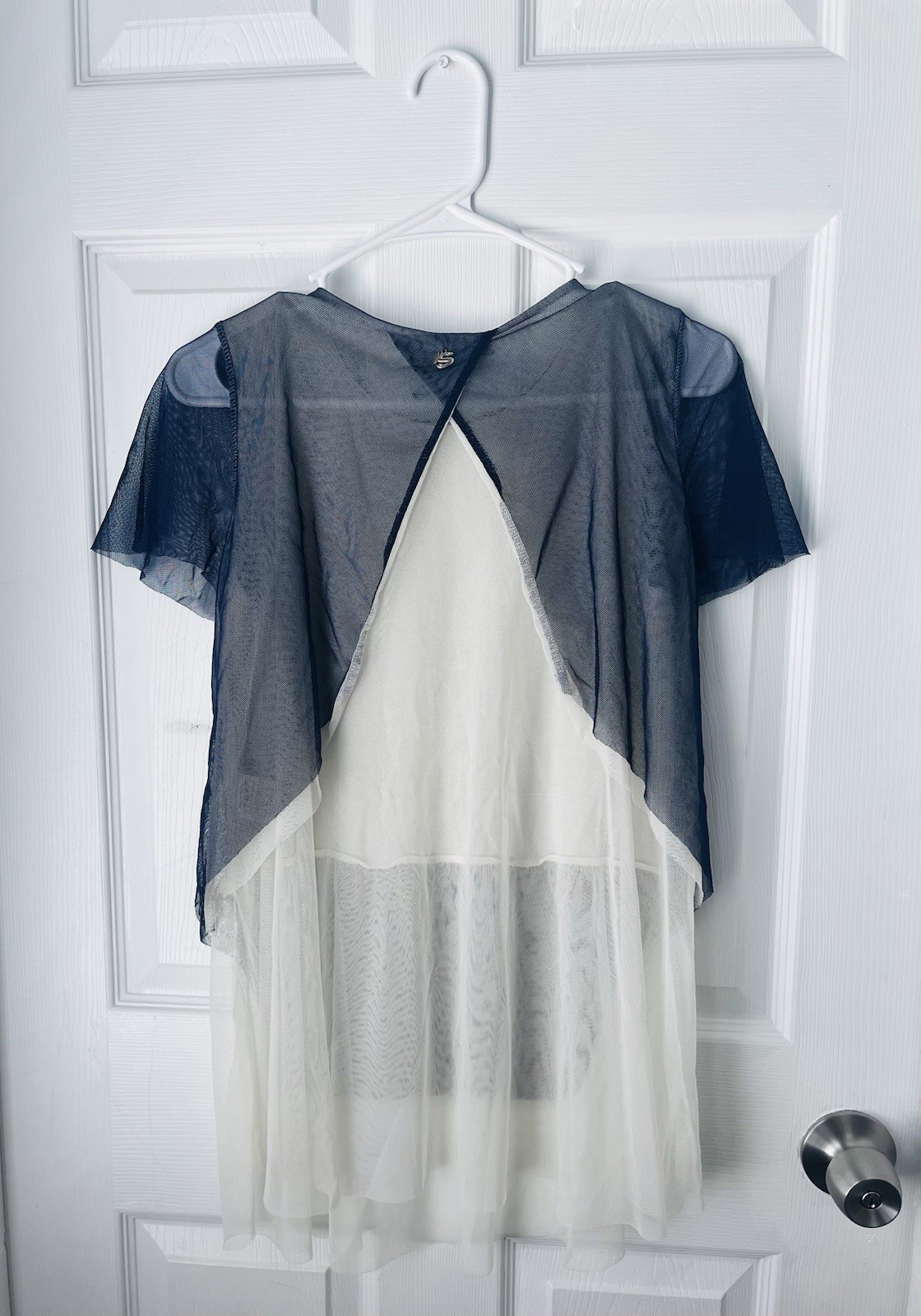 Siste’s Made in Italy Navy Blue Mesh Layered Blouse