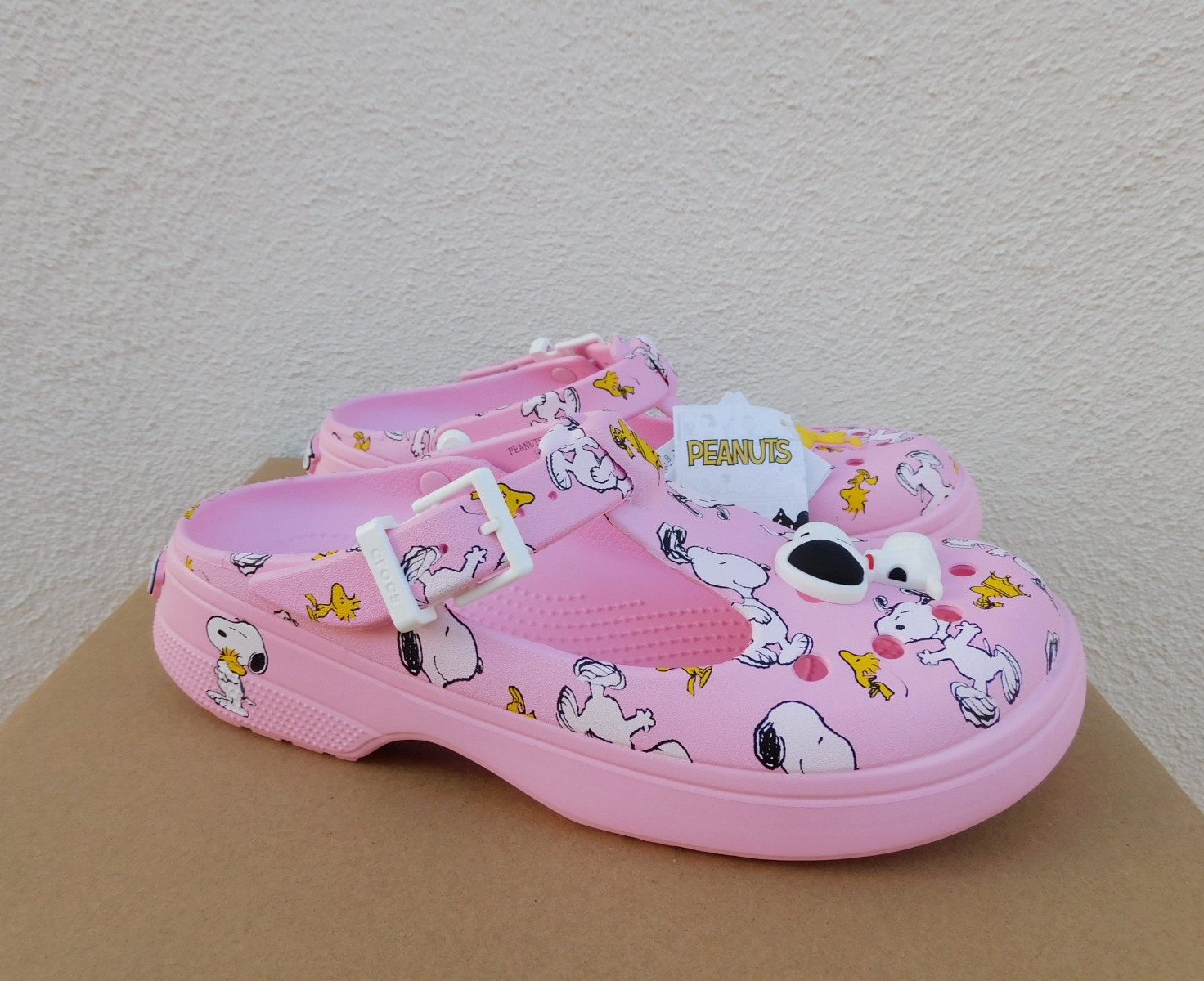 CROCS PINK MULTI PEANUTS MARY JANE CLOGS PLATFORM SHOES, US 10/ EUR 41-42 ~NWT