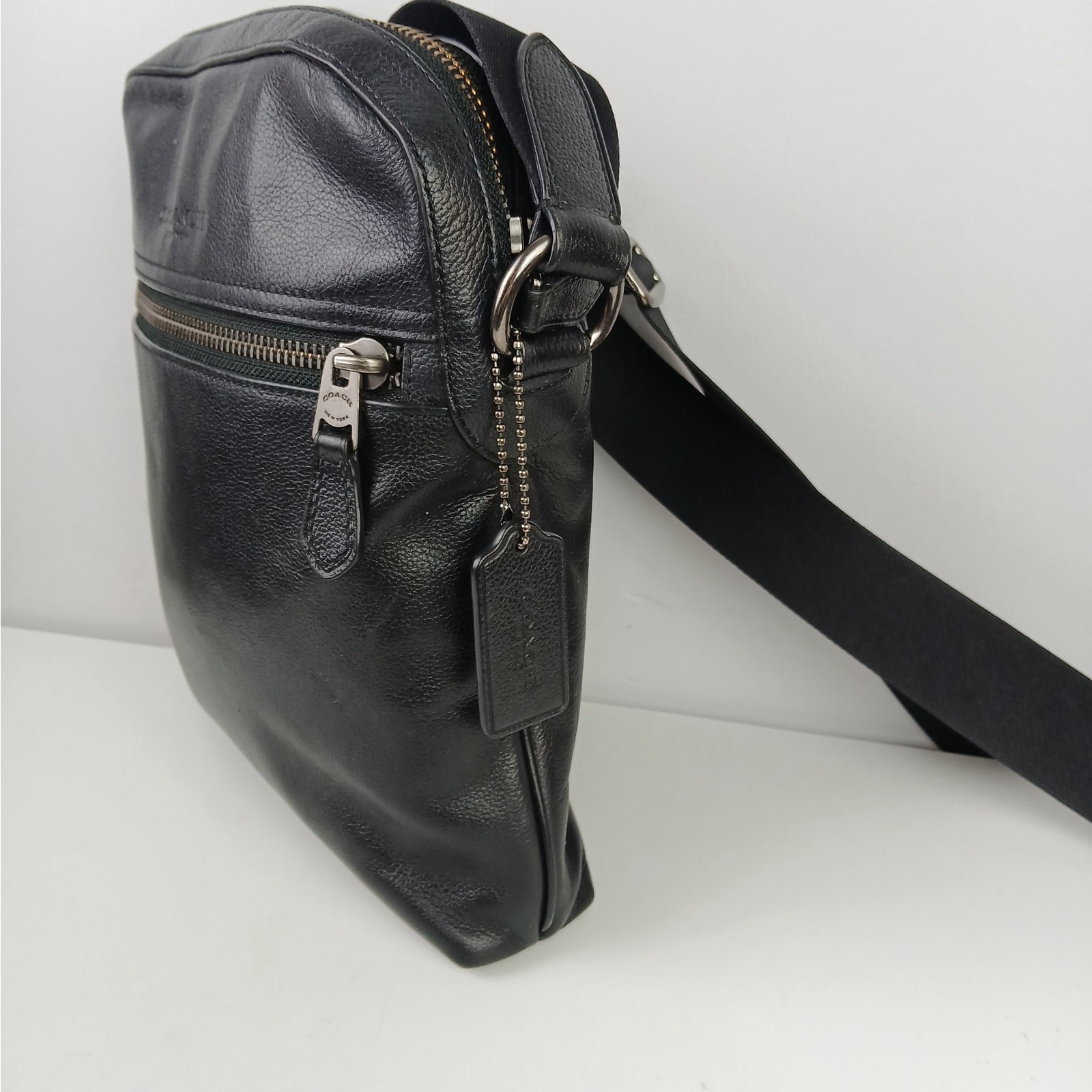 Coach Men’s Houston Flight Bag Crossbody Bag In Pebbled Black Leather