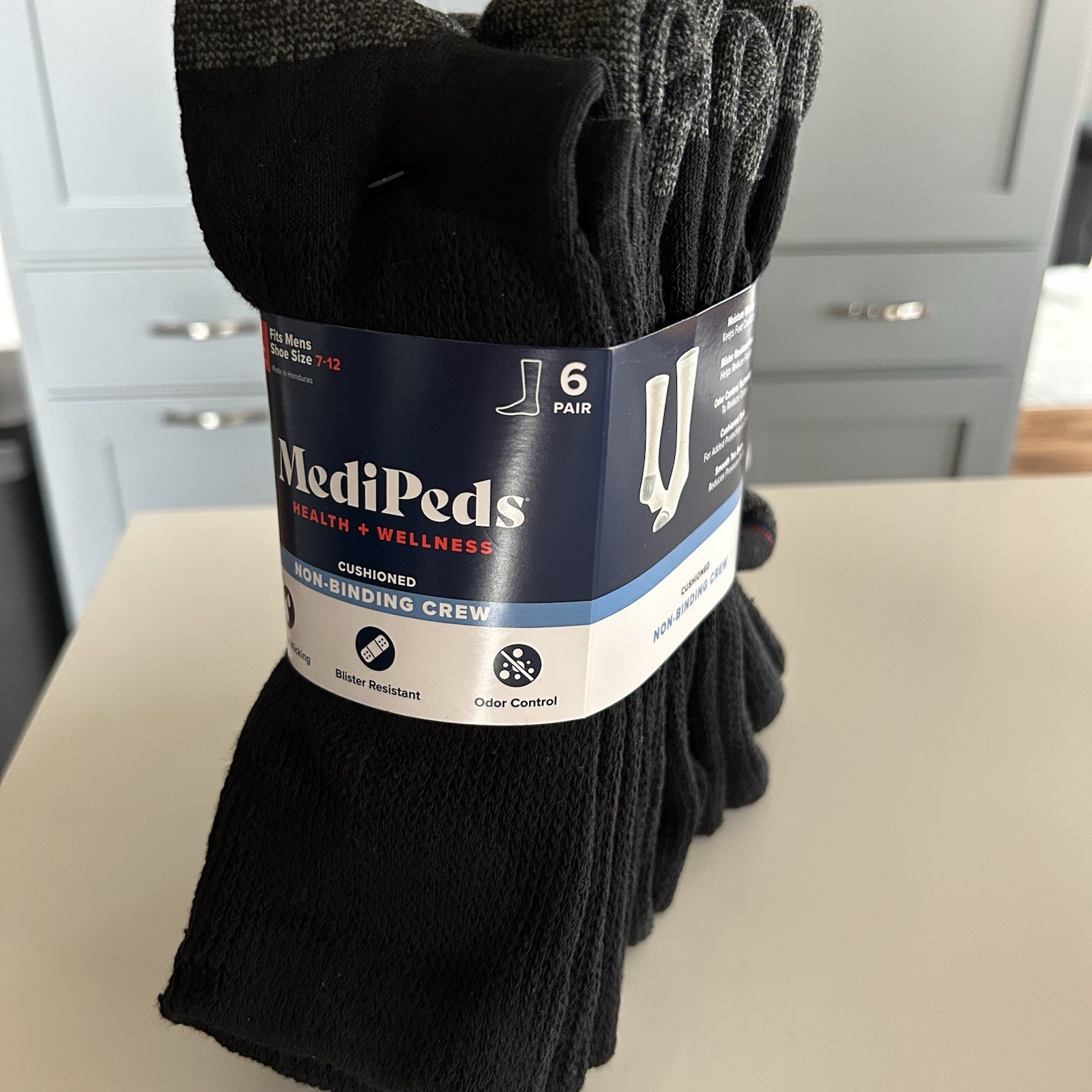 MediPeds Men’s Non-Binding Crew Socks Size Large in Black 6pk