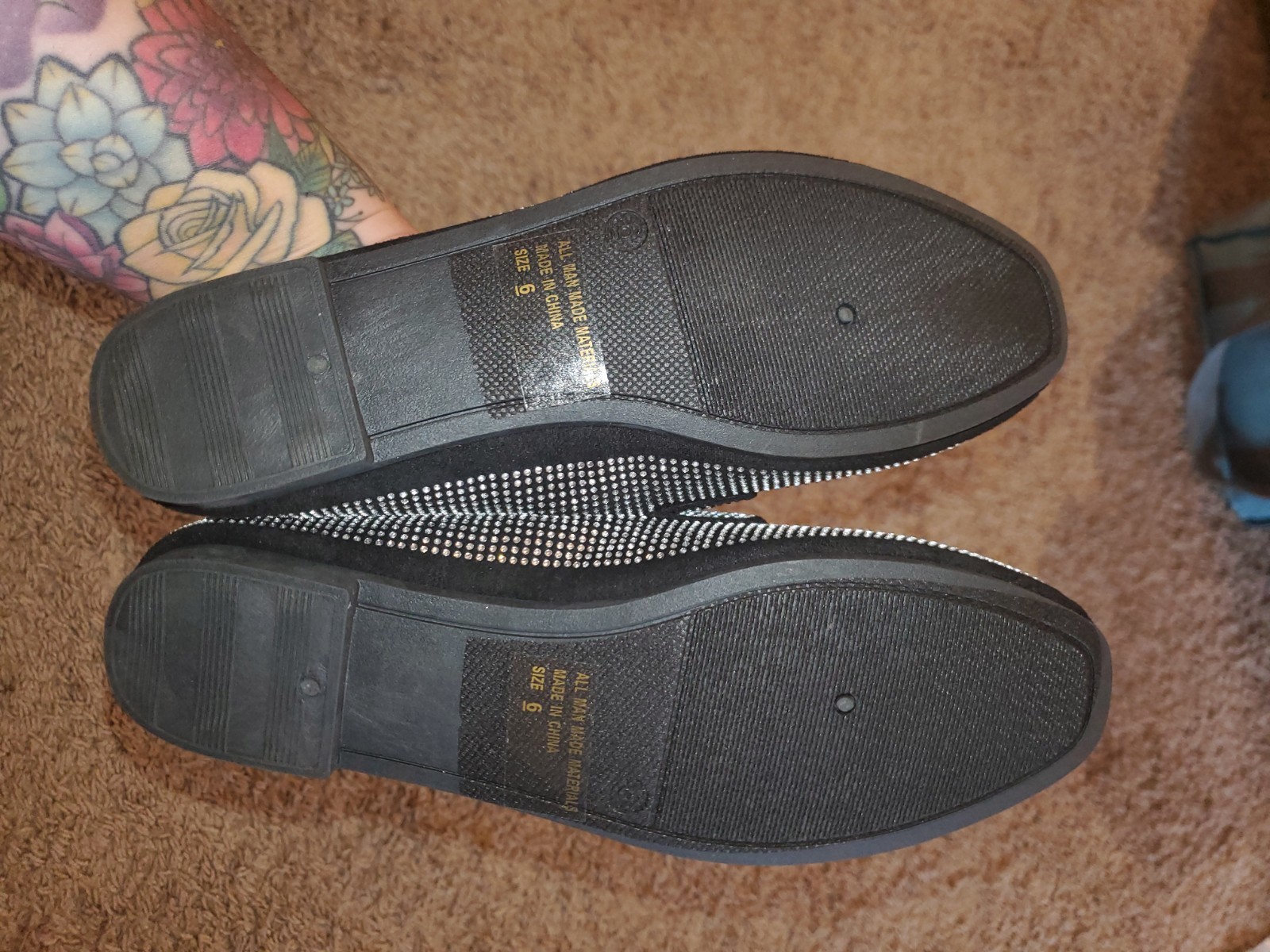 Wild Diva Women’s Slip-On Loafer Flats Black/Silver Rhinestone Faux Leather 6