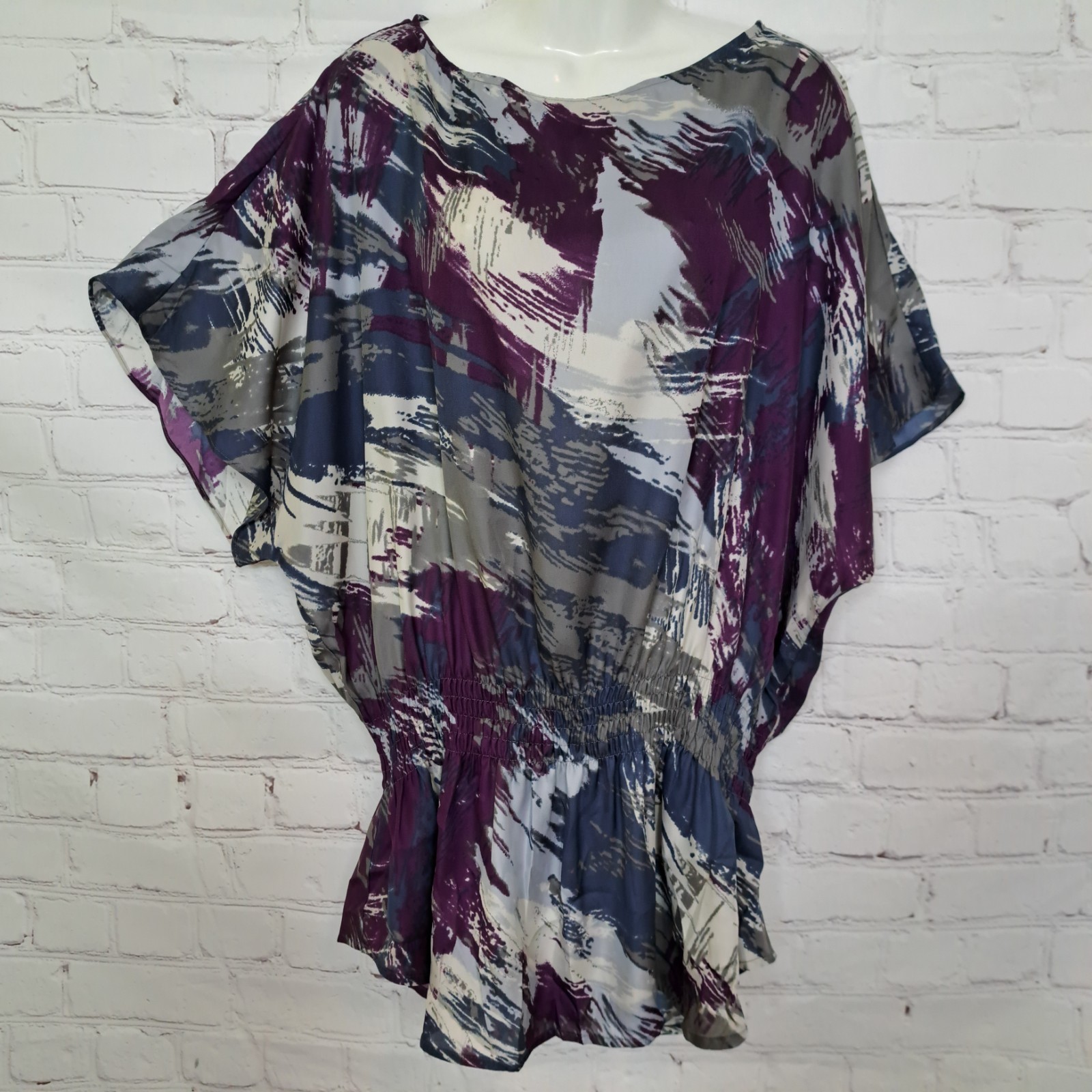 Calvin Klein Women’s Abstract Print Dolman Sleeve Casual Blouson Top Size Large