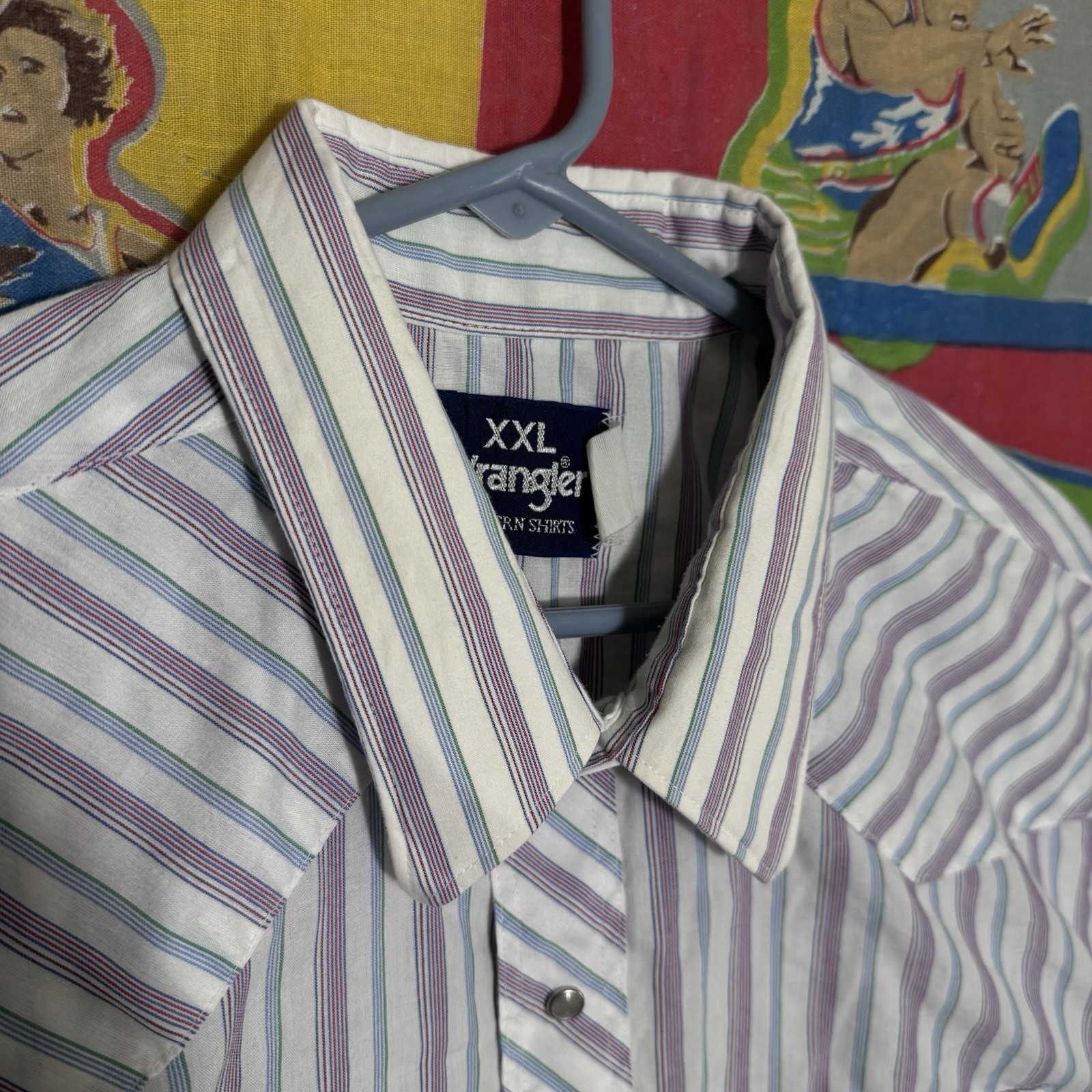 Vintage 90s Wrangler Western Striped Pearl Snap Button Shirt Size XXL White