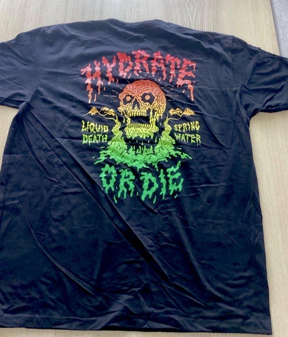 New- Liquid Death T-Shirt Men’s Size M Rasta Logo Black