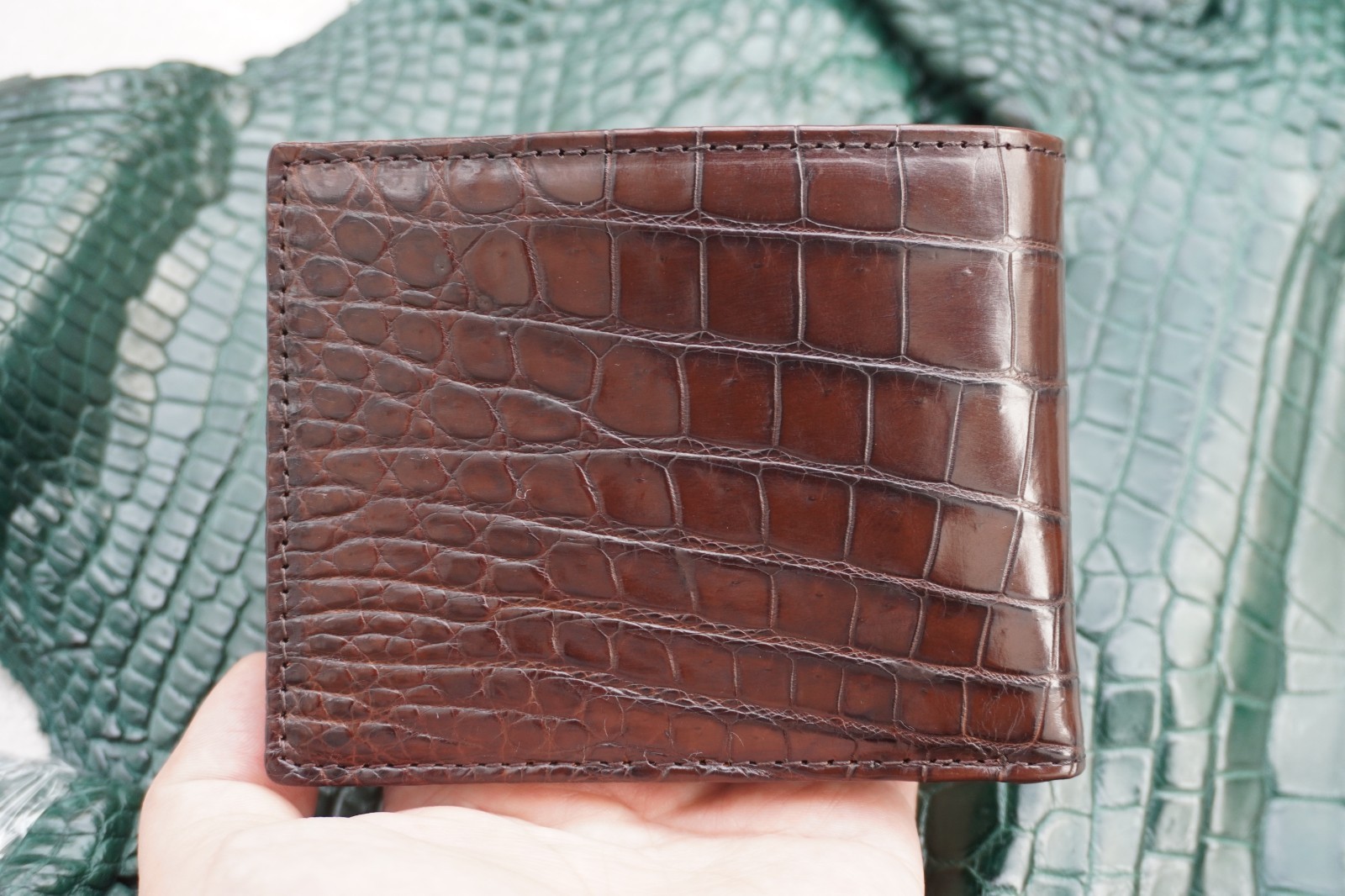 Double Side Genuine Brown Crocodile Belly Leather Skin Men’s Bifold Wallet #Y30