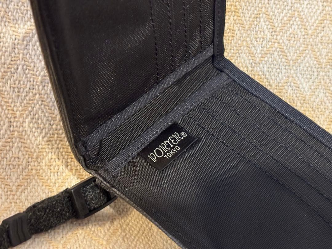 Porter Fold Wallet with Strap, Leather, 9.5x11cm, Used