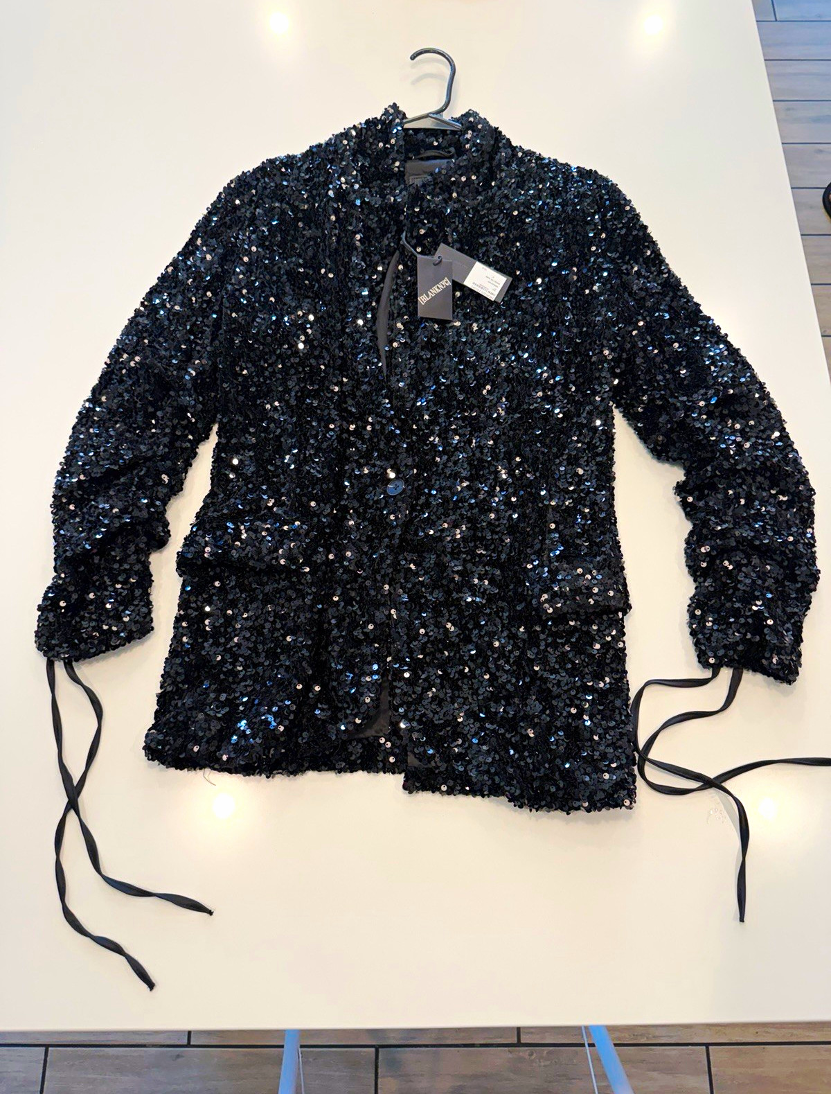 BLANKNYC Women’s Black Sequin Full Zip Long Sleeve Jacket, Size M