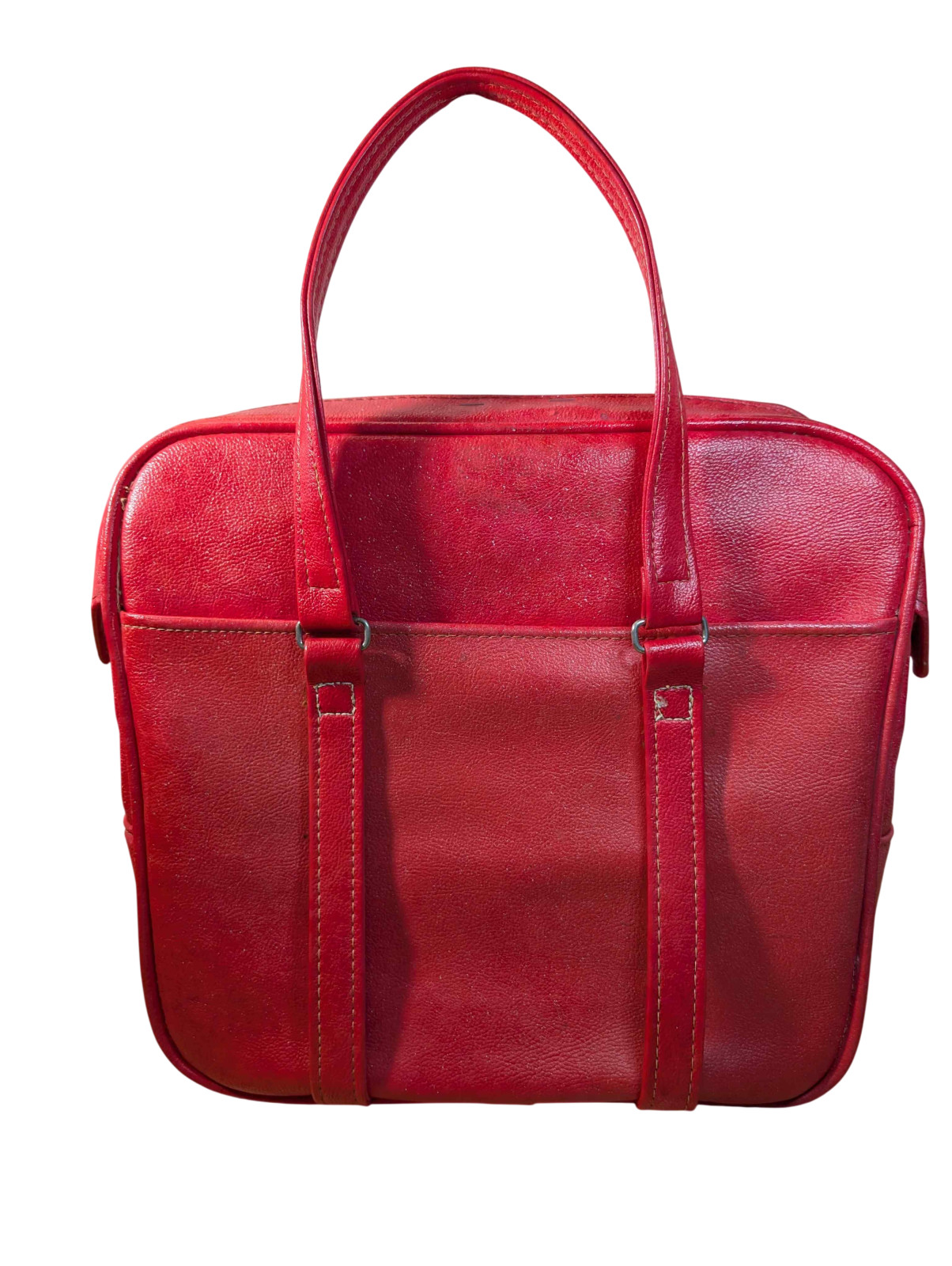 Vintage Samsonite Silhouette Red Vinyl Satchel 14.5in Boxy Tote Carry-on