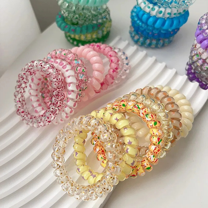 6 Pc Glitter Spiral Telephone Cord Scrunchies Elastic Hair Bands Accessories