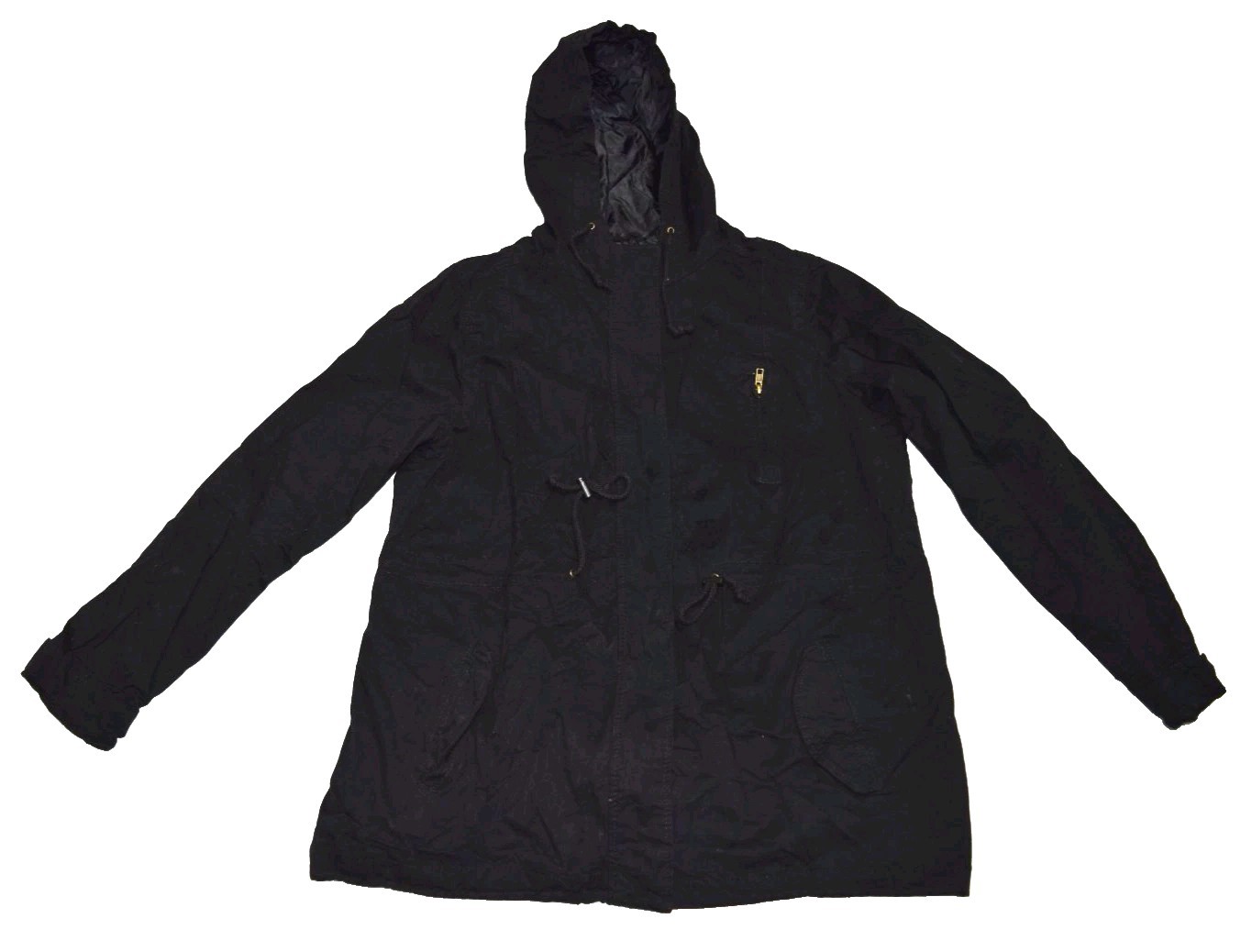 Ambiance Outerwear Women’s BLack Hooded Full Zip 1X Stand-Up Collar Pockets