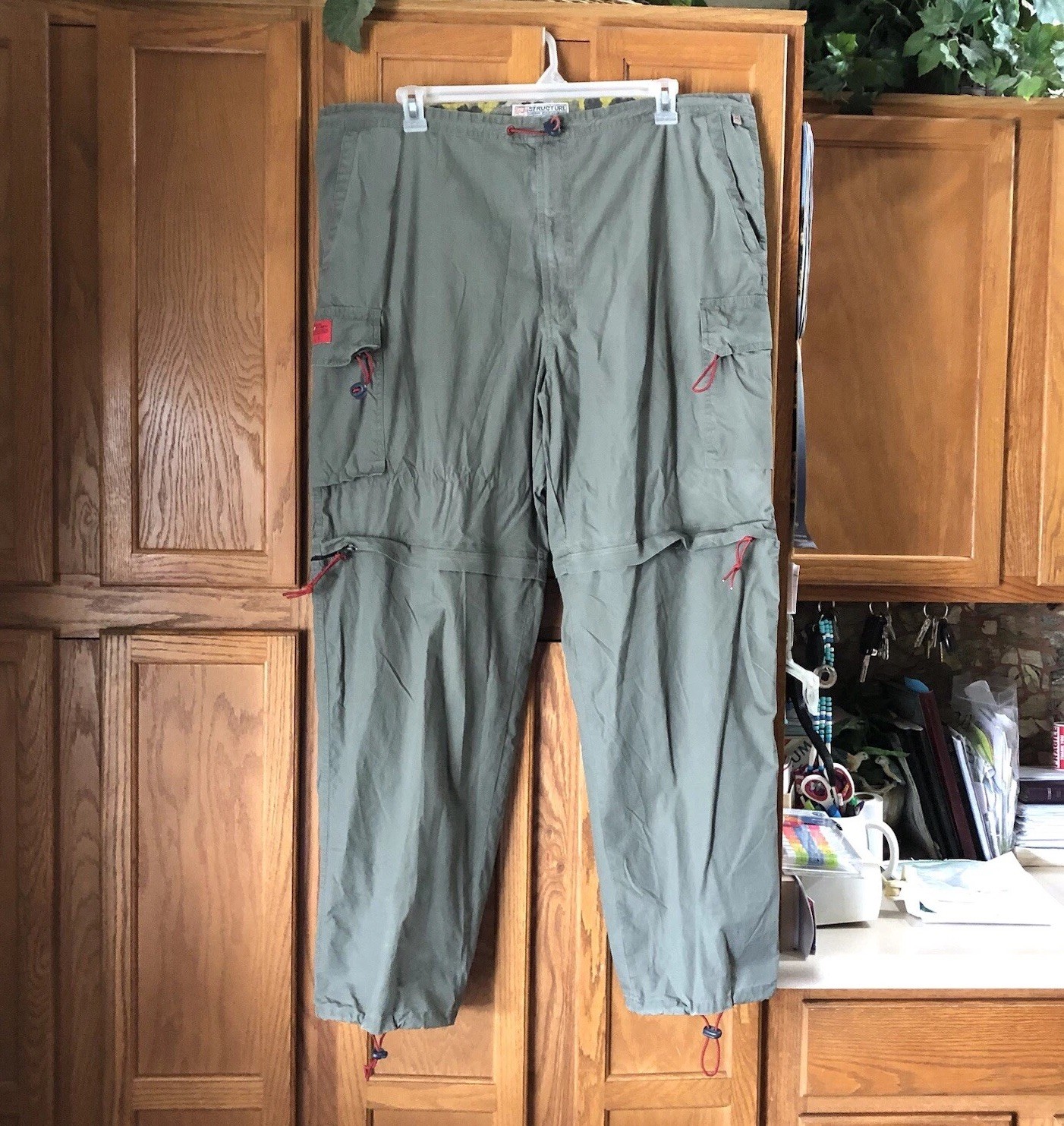 Vintage Structure Men’s Wide-Leg Parachute Pants 100% Cotton Olive Green XL