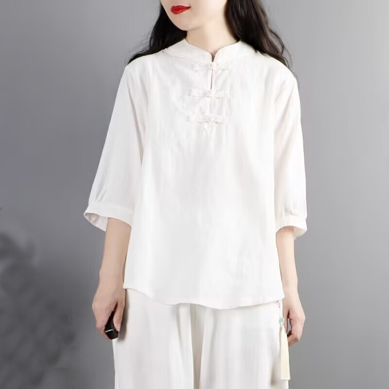 Summer Womens Chinese Style Ancient Blouse Casual Loose Shirts Tops T-shirts