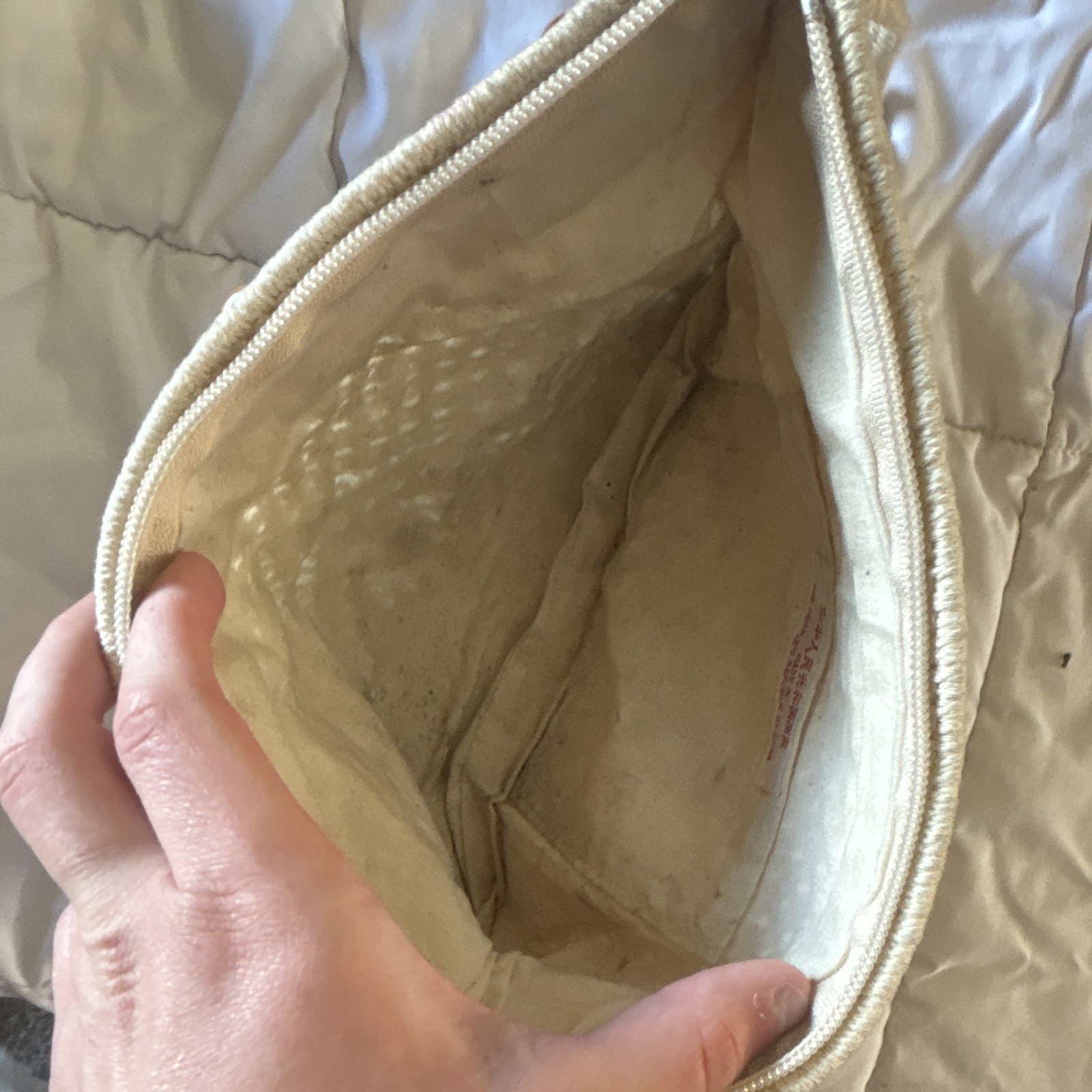 Beige Beaded Zip Wrist Strap Clutch Lined Inner Pockets Bohemian Women’s