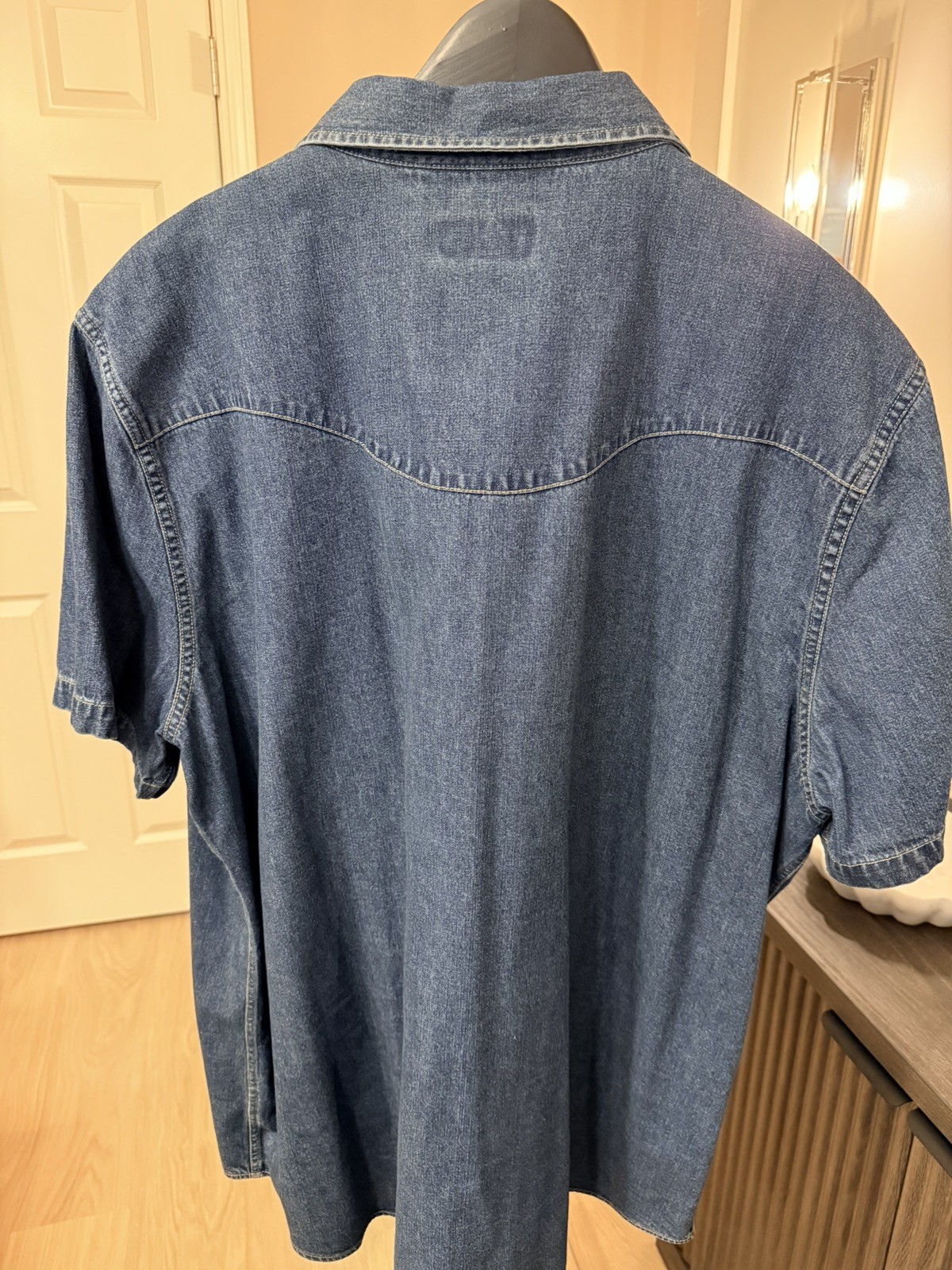 New Tecovas Western Shirt Mens Large Blue Denim Pearl Snap Yoke Short Sleeve