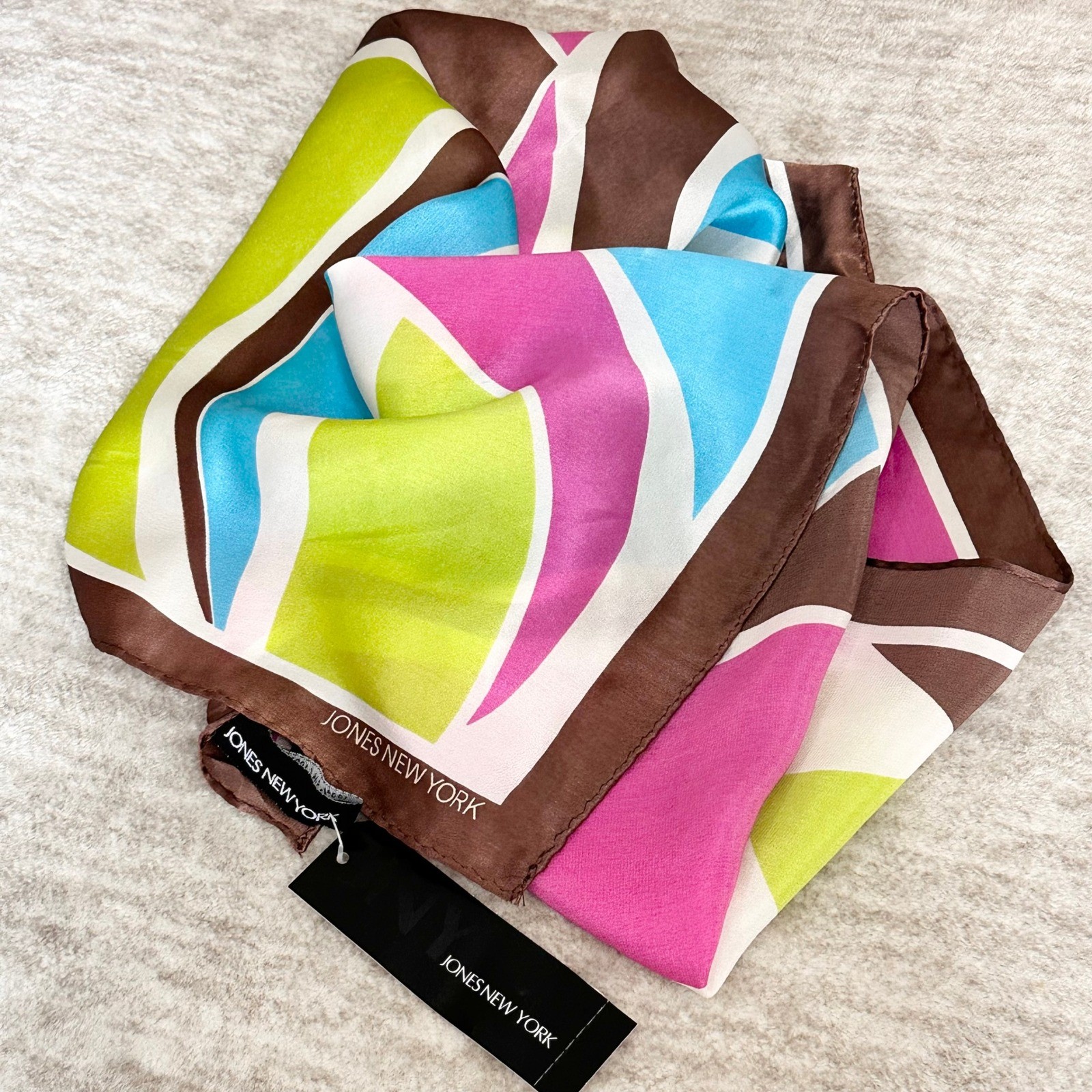Vintage Jones New York Silk Square Scarf 21 In Multi Colored Abstract Print