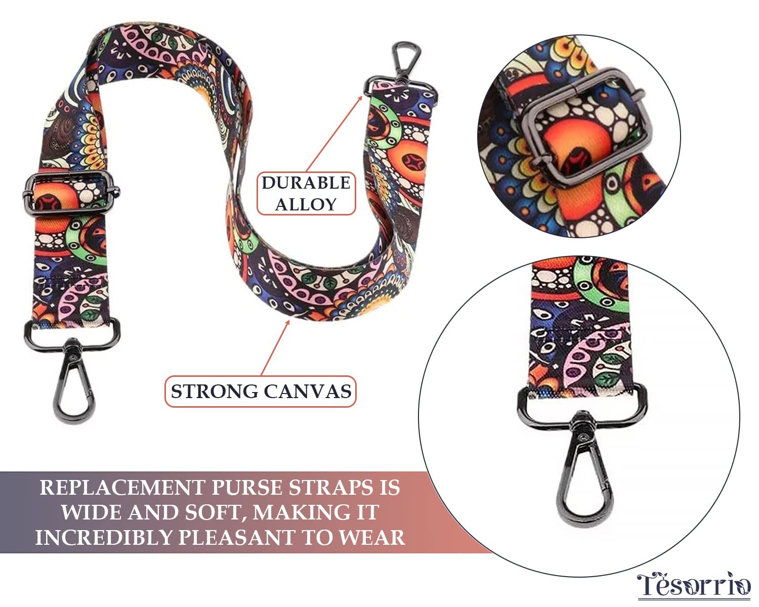 Colorful Purse Strap Replacement- 51 x 1.5″ Vibrant 51 IN, Multicolor