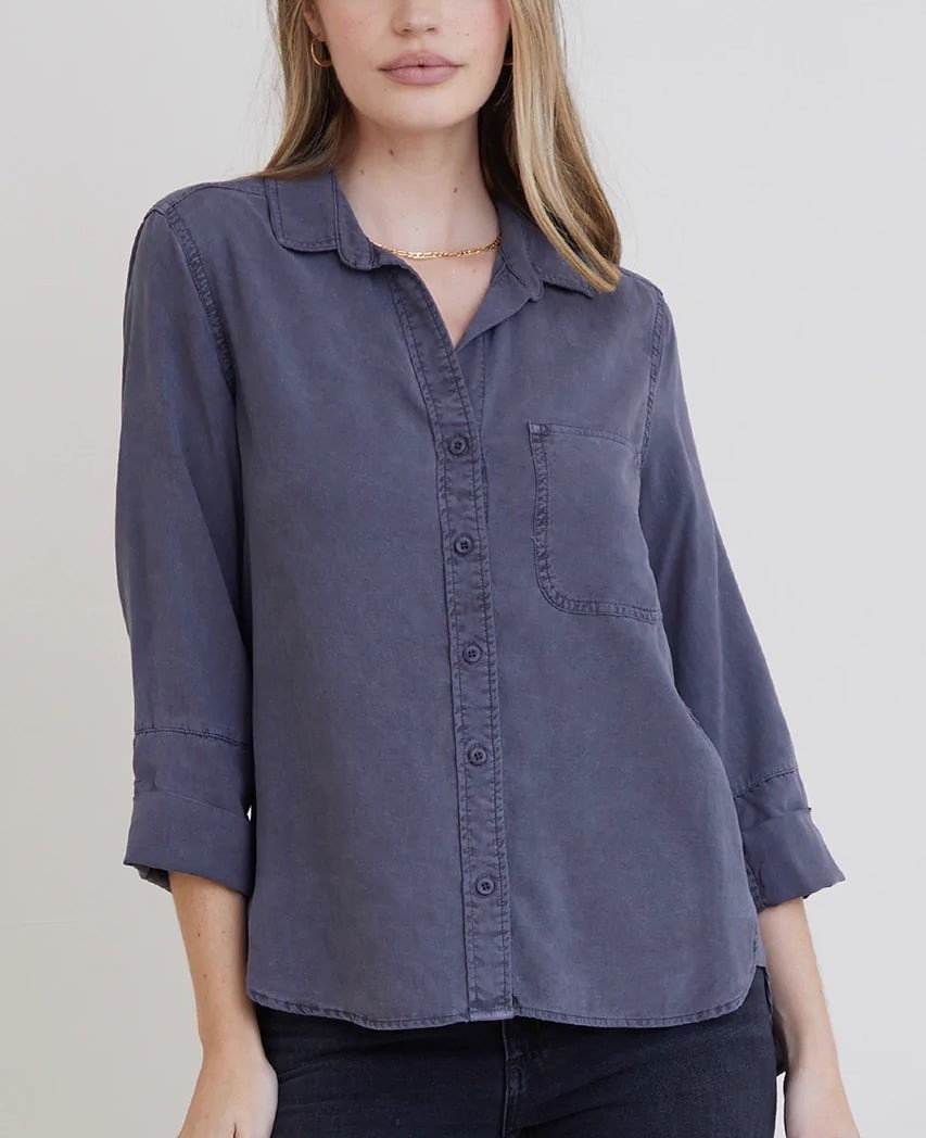 BELLA DAHL Shirt Tail Button Down Shirt Sz XS Dark Grey Button Down 100% Tencel