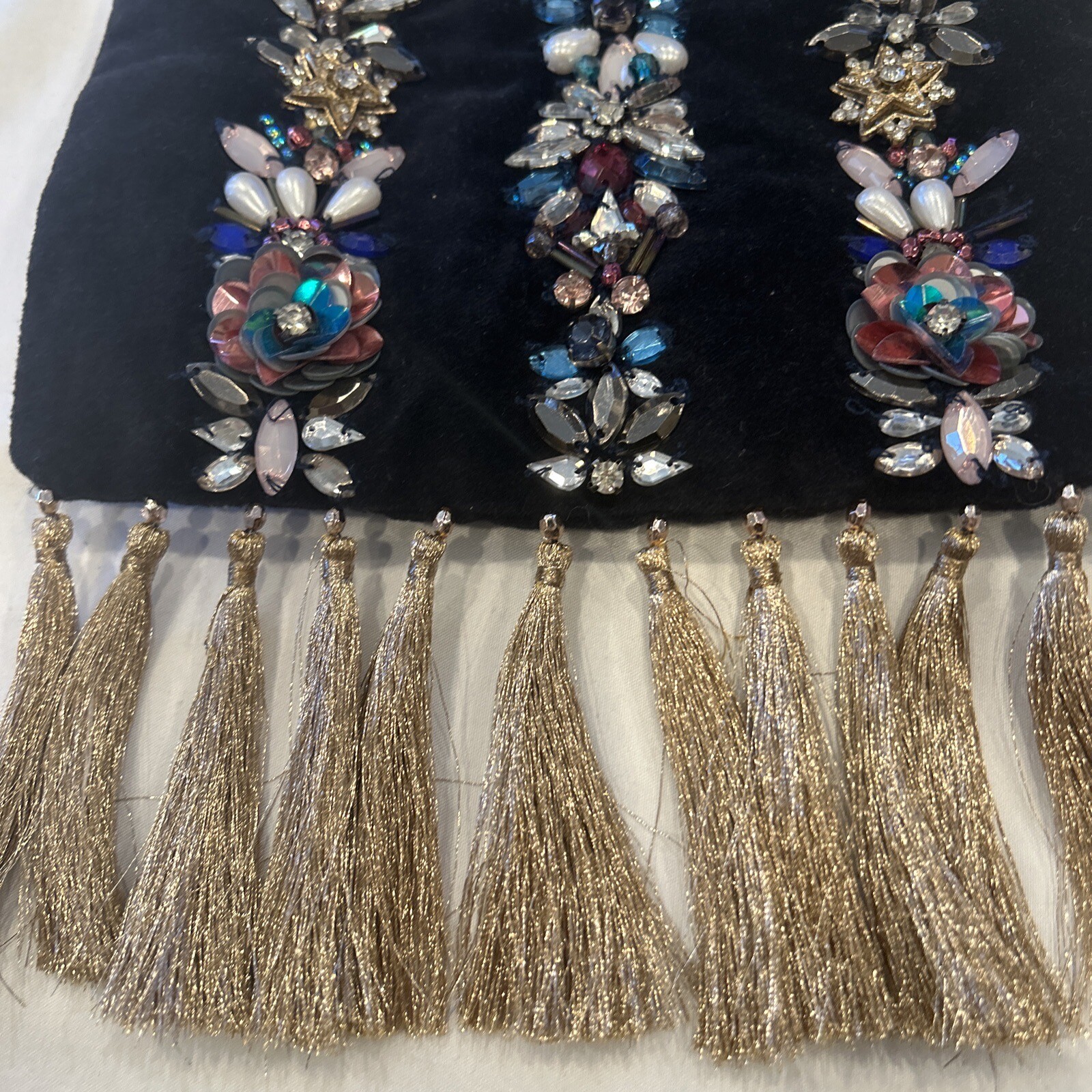 Accessorize Izabella Embellished Ring Handle Velvet Pouch Handbag Boho Bag Purse