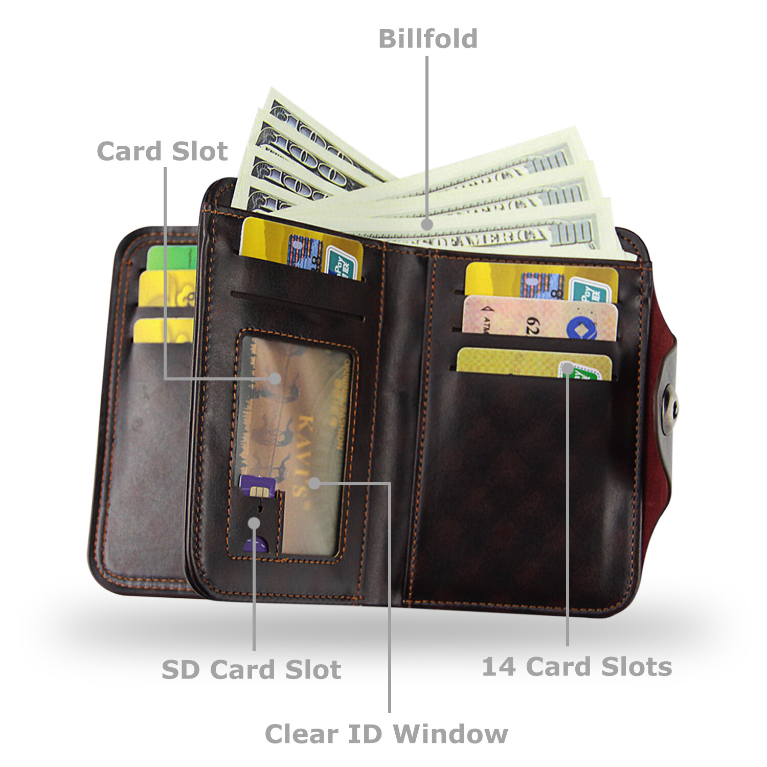 Mens Men’s S4 Retro Leather Vertical Section Credit Card Holder Wallet with Hasp
