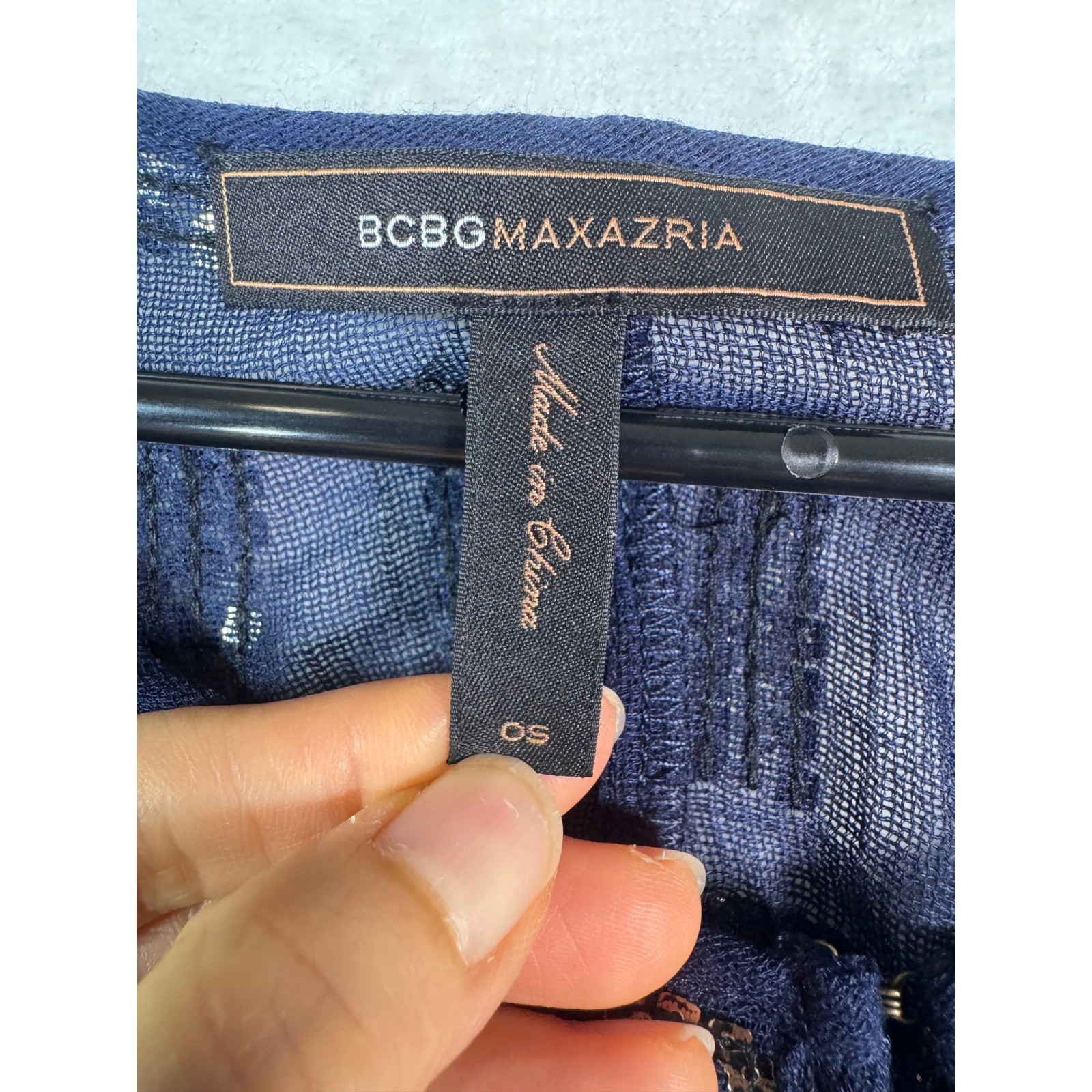 BCBGMAXAZRIA Navy Sequin Embellished Chiffon Poncho Kaftan Top OS Swim Coverup