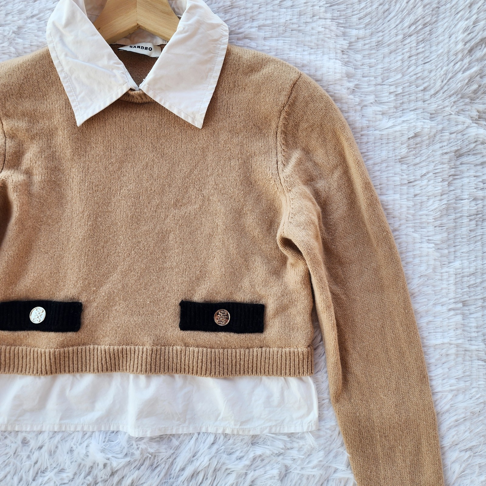 Sandro Dale Cropped Wool Cashmere Layered Sweater Size Small