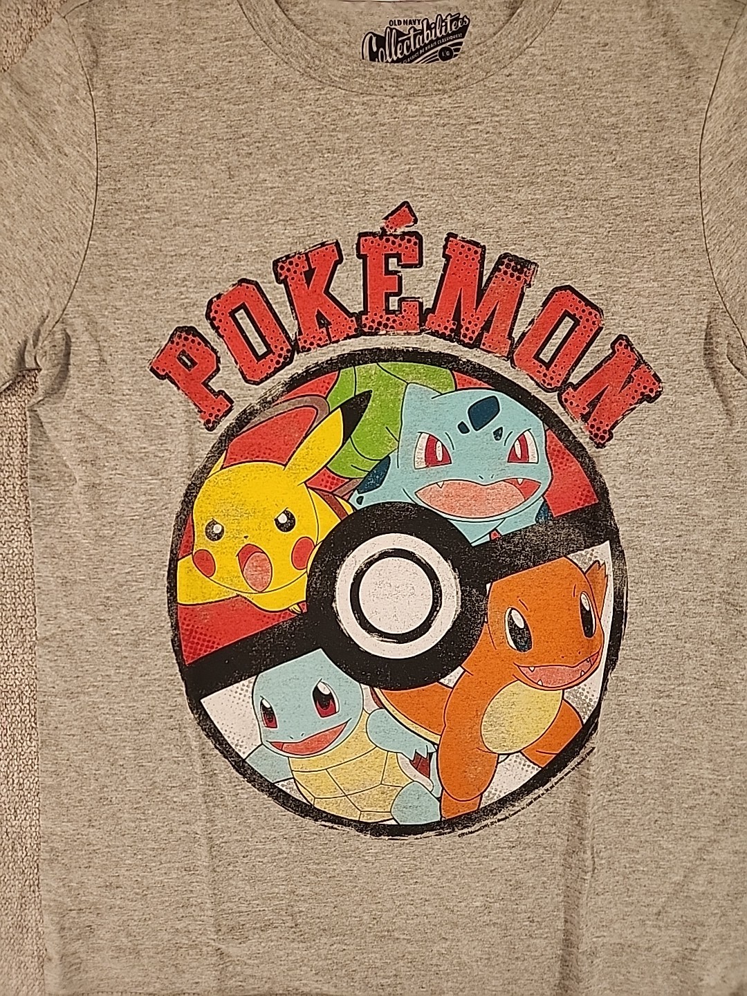 New Pokemon Pikachu Poke Ball Kids Large Switch Gaming Heather Grey Cotton Tee