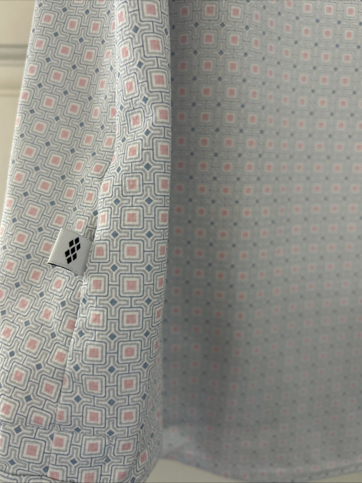 7D ~7 Diamonds Men’s 4 Way Stretch Button Down Short Sleeve Shirt ~Blue/Pink~ M