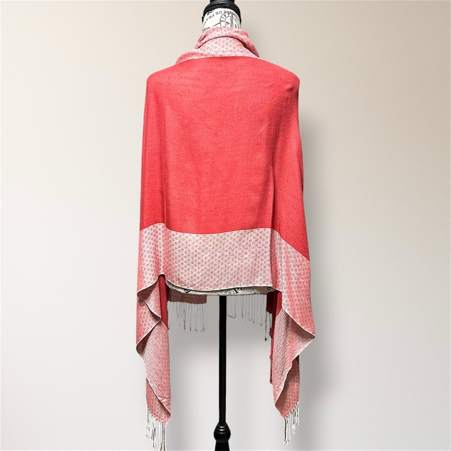 Pashmina 100% Pashmina Jacquard Fringe Shawl Wrap Pink Coral Reversible Travel