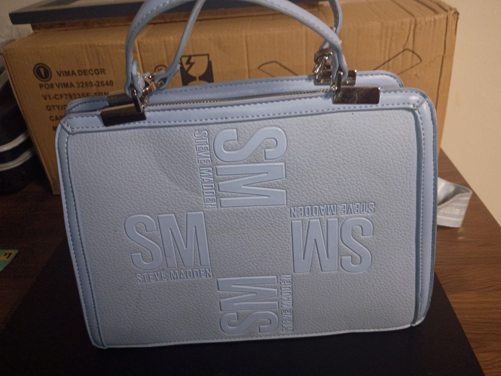 Steve Madden Blue Logo Satchel Top Handle w/ Strap & Coin Purse