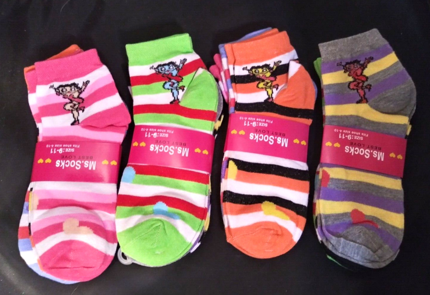 Ms. Socks, 12 Pack, Size 9-11, 80% Cotton 20% Spandex Betty Boop