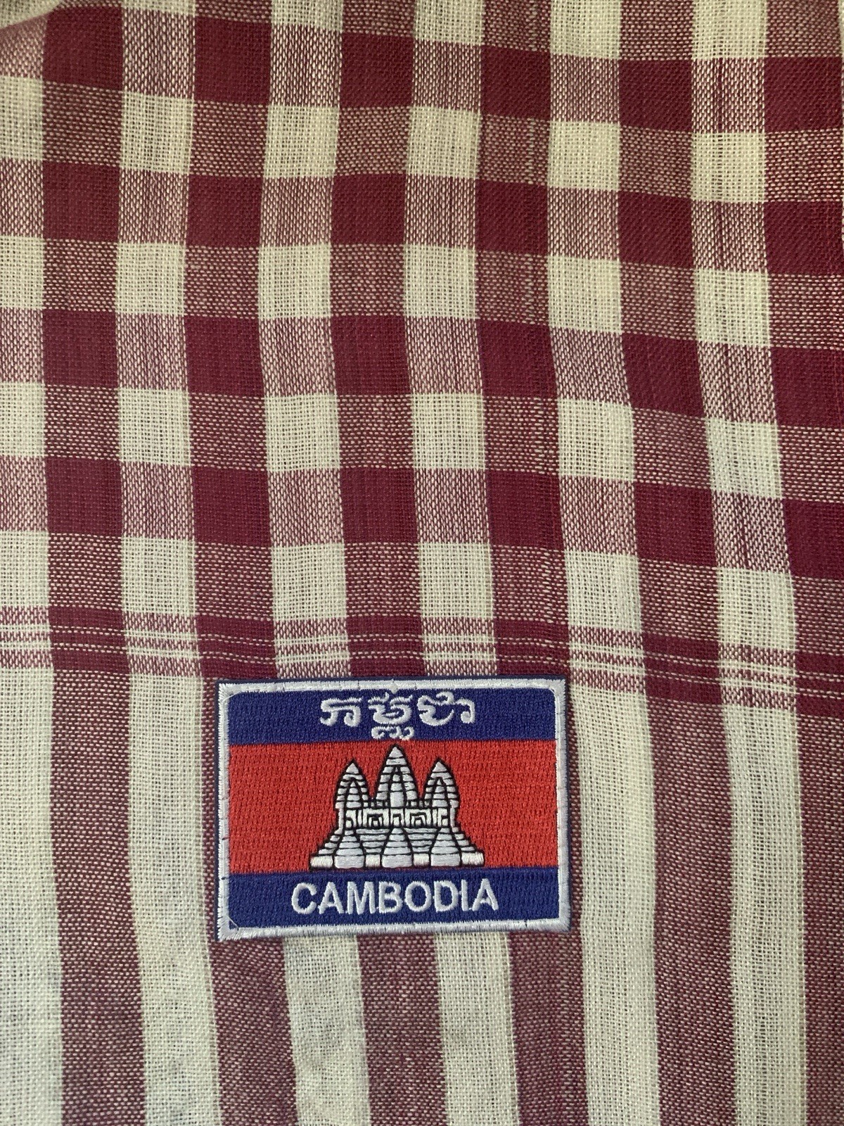 Krama 100% Cotton Handmade Khmer Maroon/White Scarf 64 x 24 Inches
