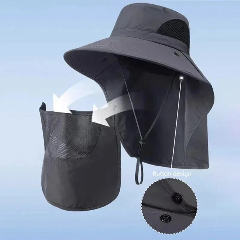 Wide Brim Sun Hat with Neck Flap – UV Protection Fishing & Hiking Cap